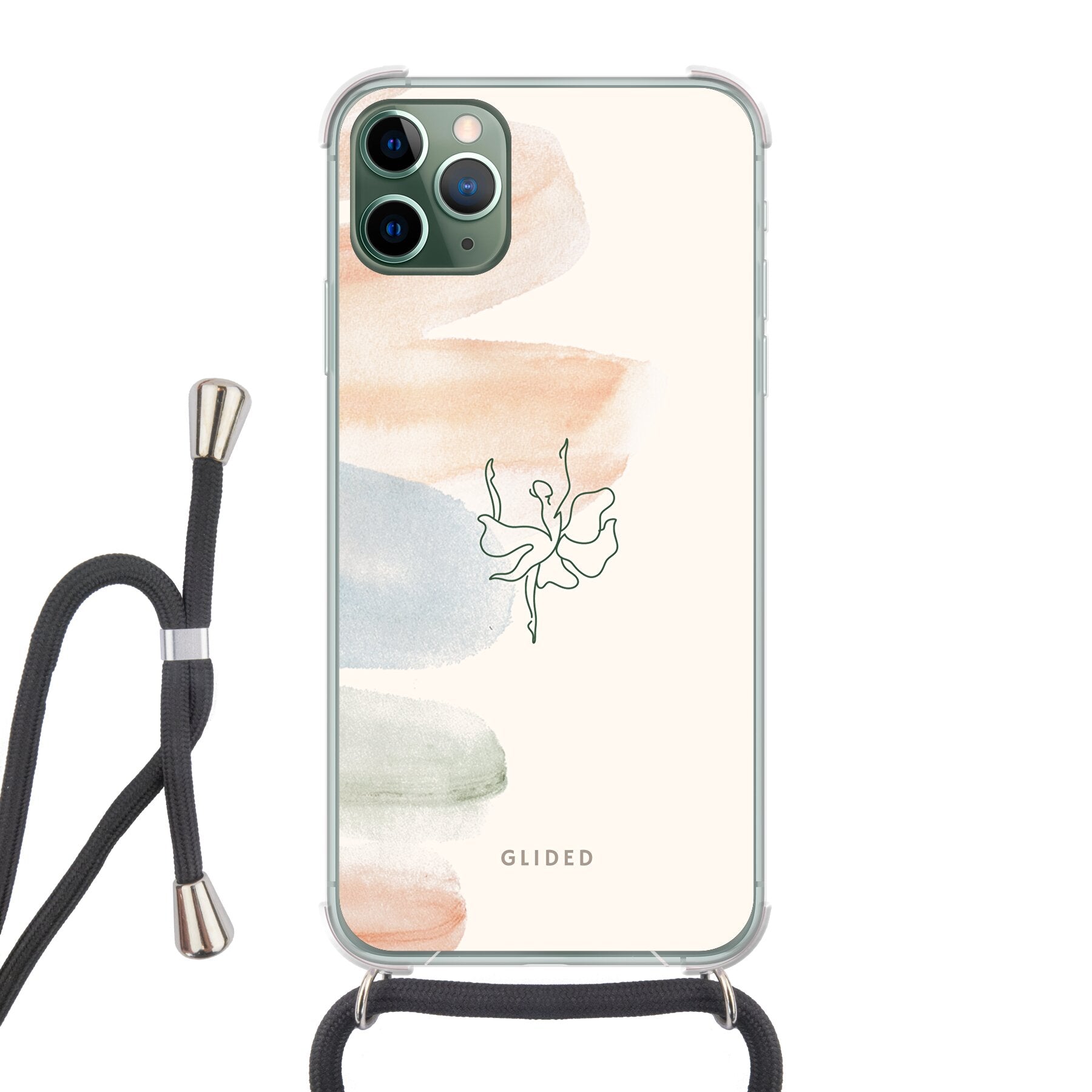 Aquarelle iPhone 11 Pro Max Handyhülle mit zarten Pastellfarben und einer eleganten Ballerina, die Kunst und Stil vereint.