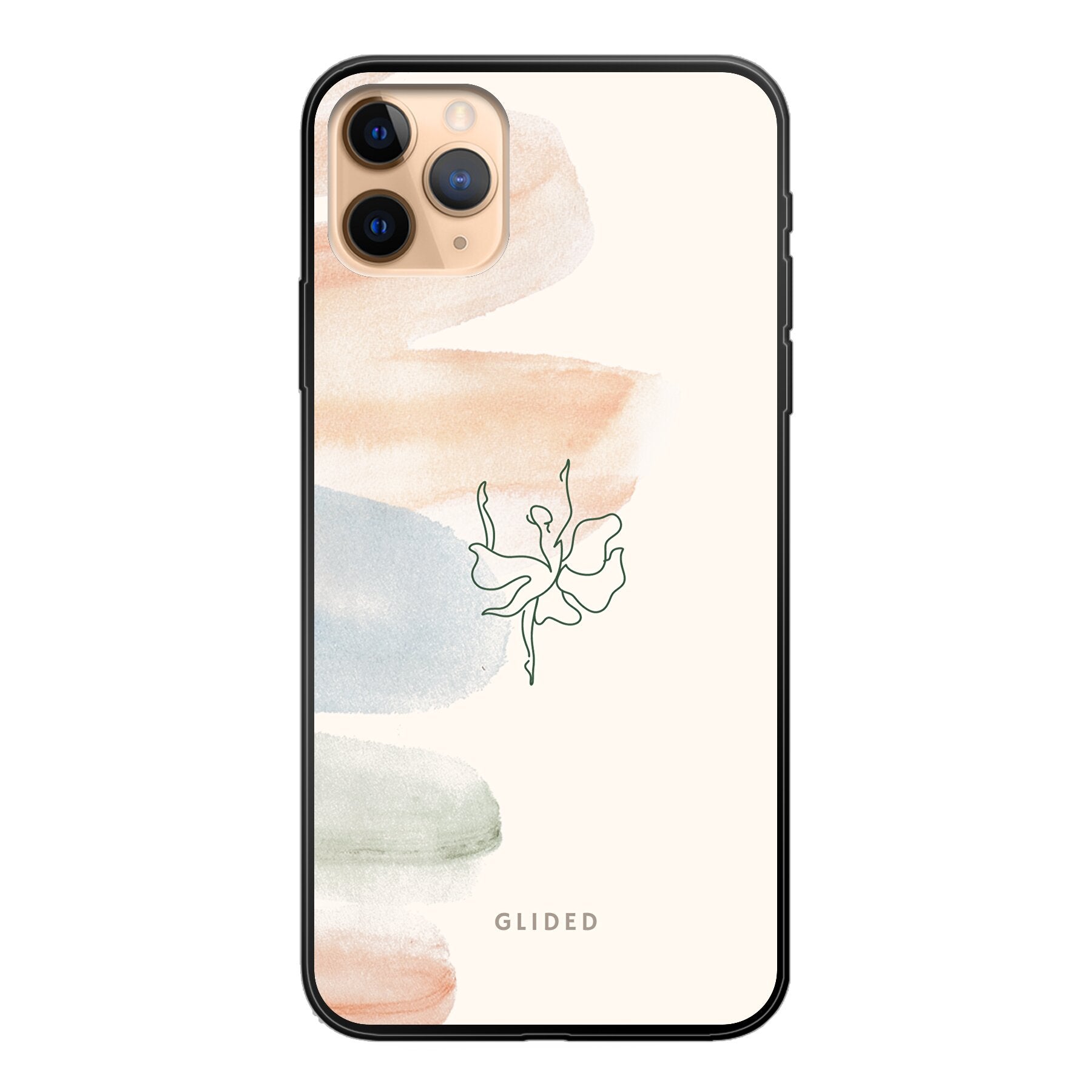 Aquarelle iPhone 11 Pro Max Handyhülle mit zarten Pastellfarben und einer eleganten Ballerina, die Kunst und Stil vereint.