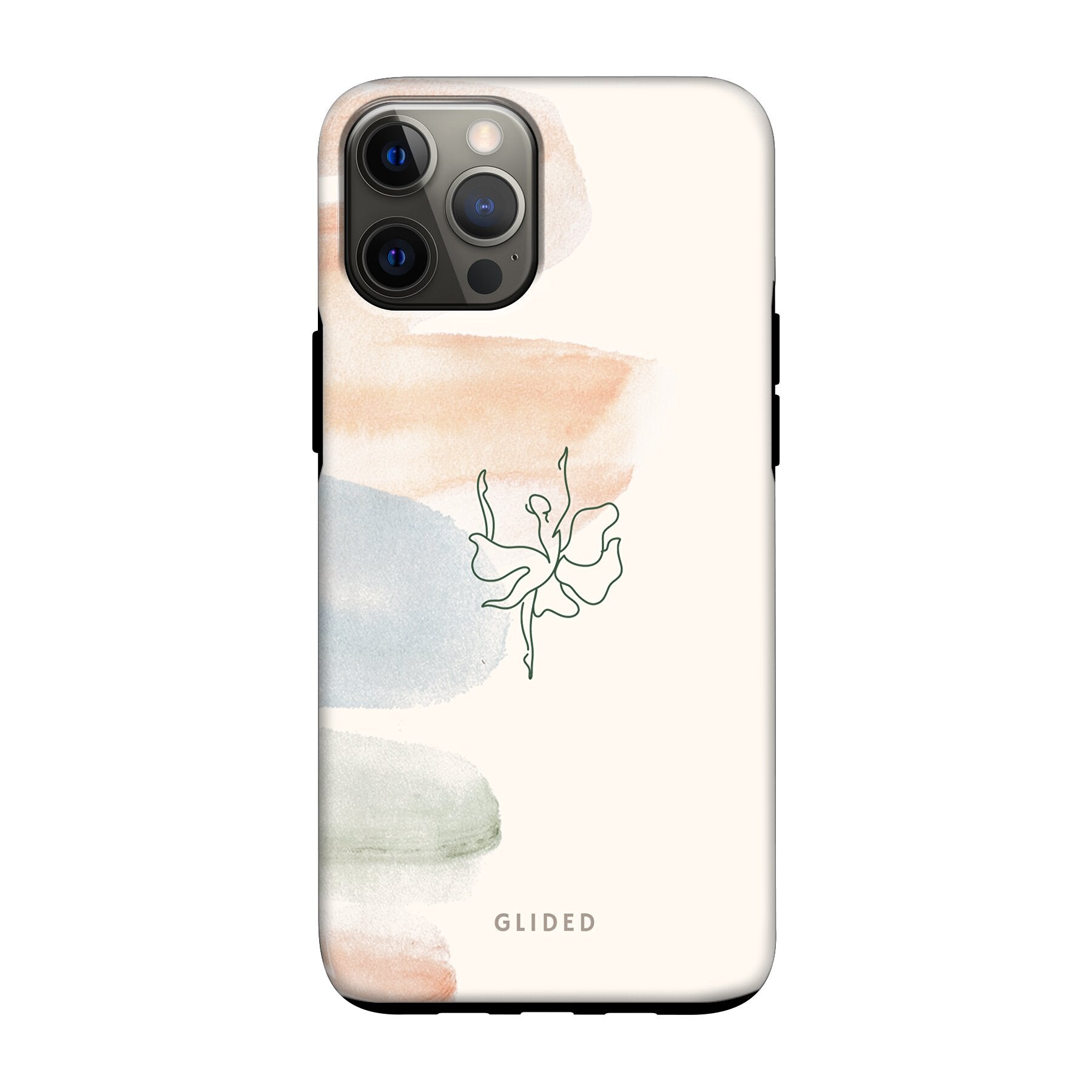 Aquarelle iPhone 12 Pro Handyhülle mit zarten Pastellfarben und einer eleganten Ballerina im Design, ideal für stilvollen Schutz.