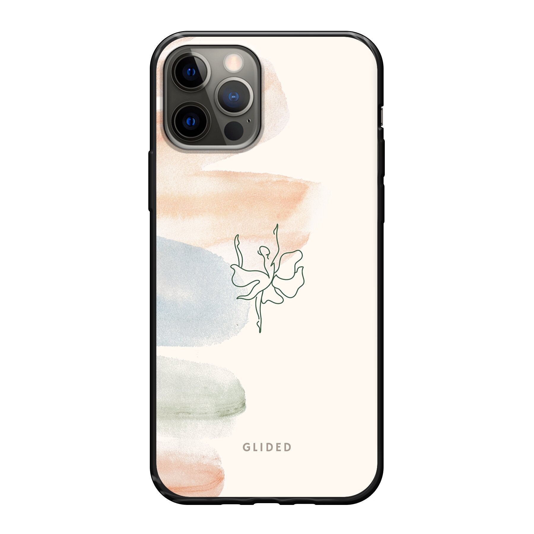 Aquarelle iPhone 12 Pro Handyhülle mit zarten Pastellfarben und einer eleganten Ballerina im Design, ideal für stilvollen Schutz.