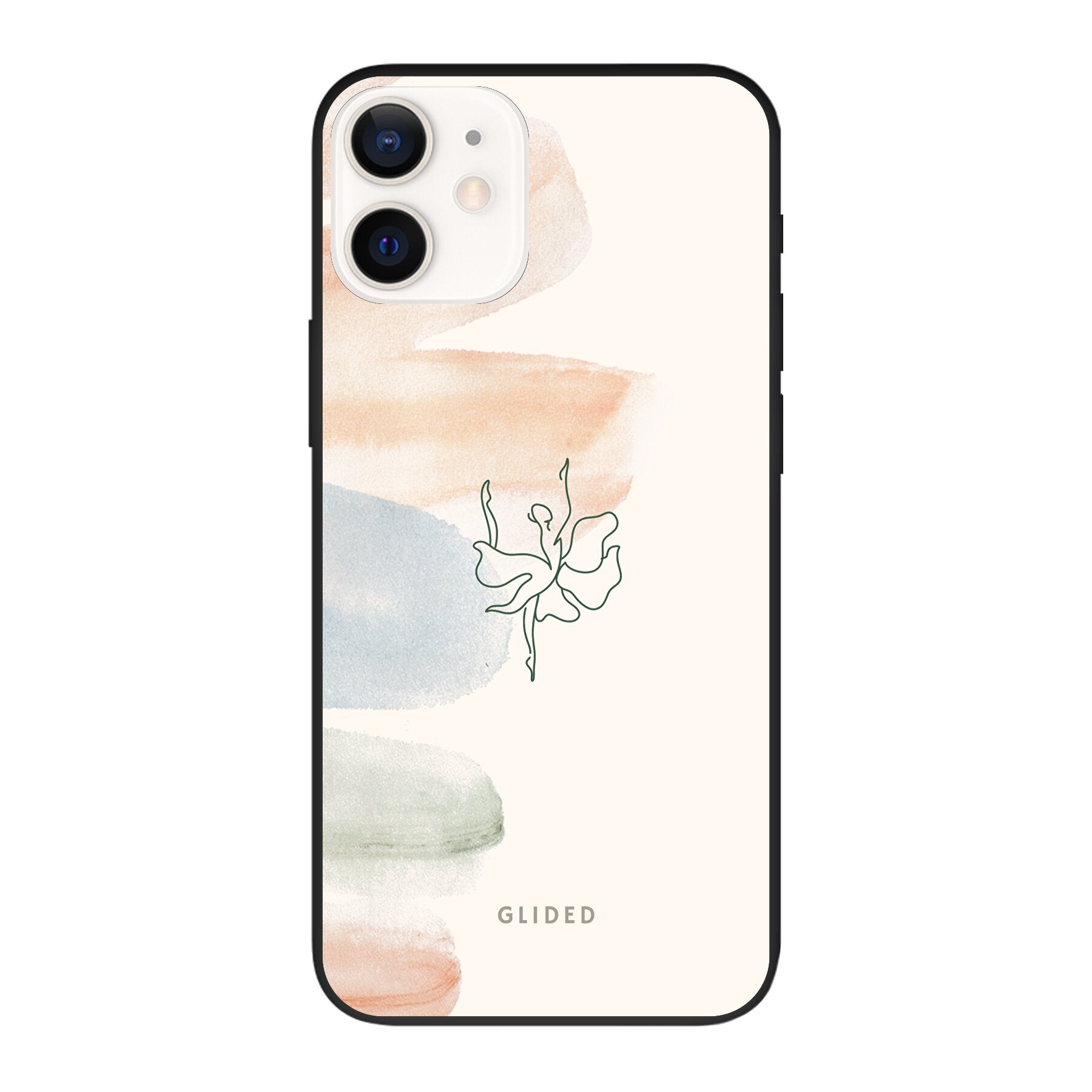 Aquarelle iPhone 12 Pro Handyhülle mit zarten Pastellfarben und einer eleganten Ballerina im Design, ideal für stilvollen Schutz.