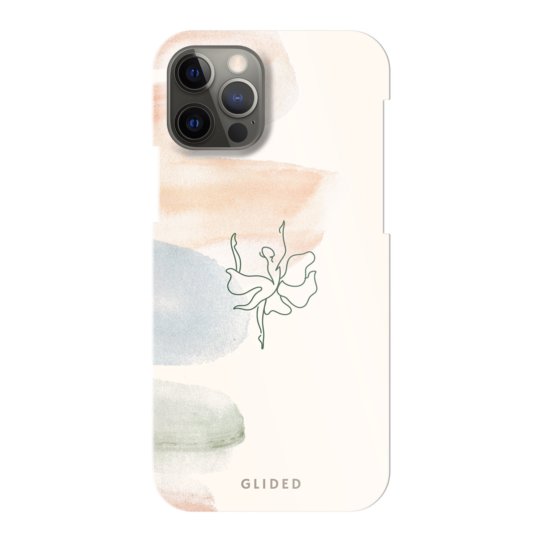 Aquarelle iPhone 12 Pro Handyhülle mit zarten Pastellfarben und einer eleganten Ballerina im Design, ideal für stilvollen Schutz.