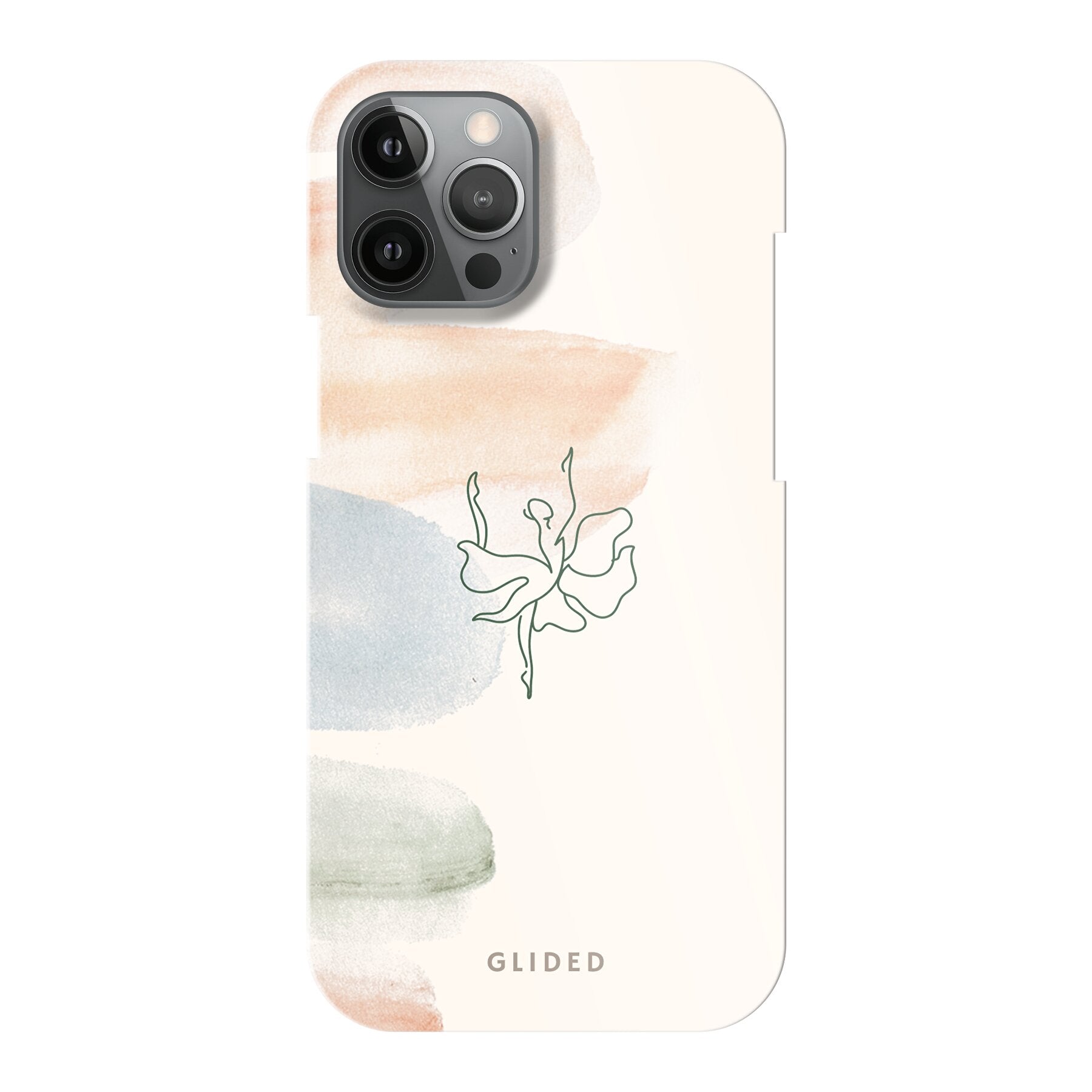 Aquarelle iPhone 12 Pro Max Handyhülle mit zarten Pastellfarben und einer eleganten Ballerina in der Mitte, die Kunst und Stil vereint.