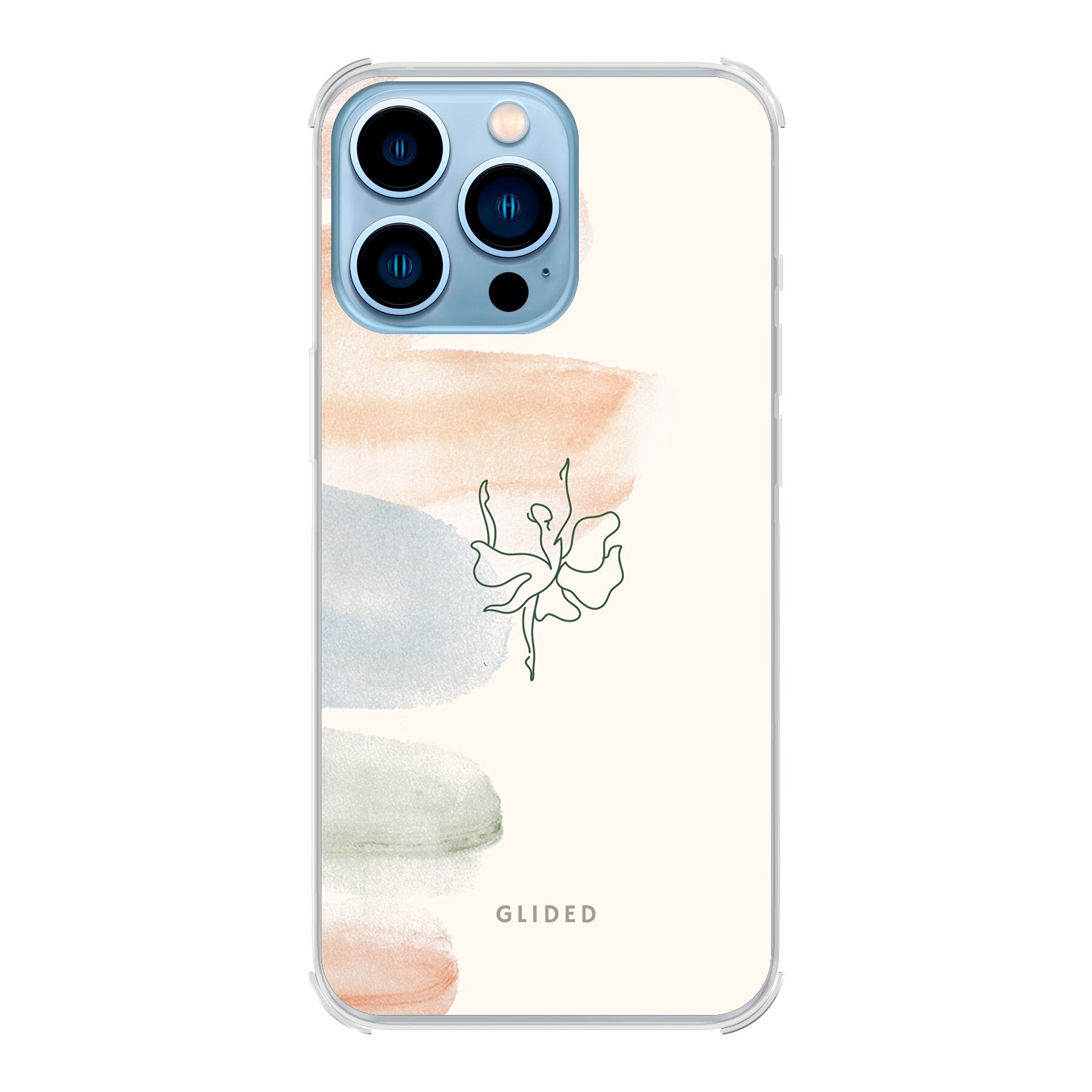 Aquarelle iPhone 13 Pro Handyhülle mit Ballerina-Design und sanften Pastellfarben, die Eleganz und Kunst vereint.