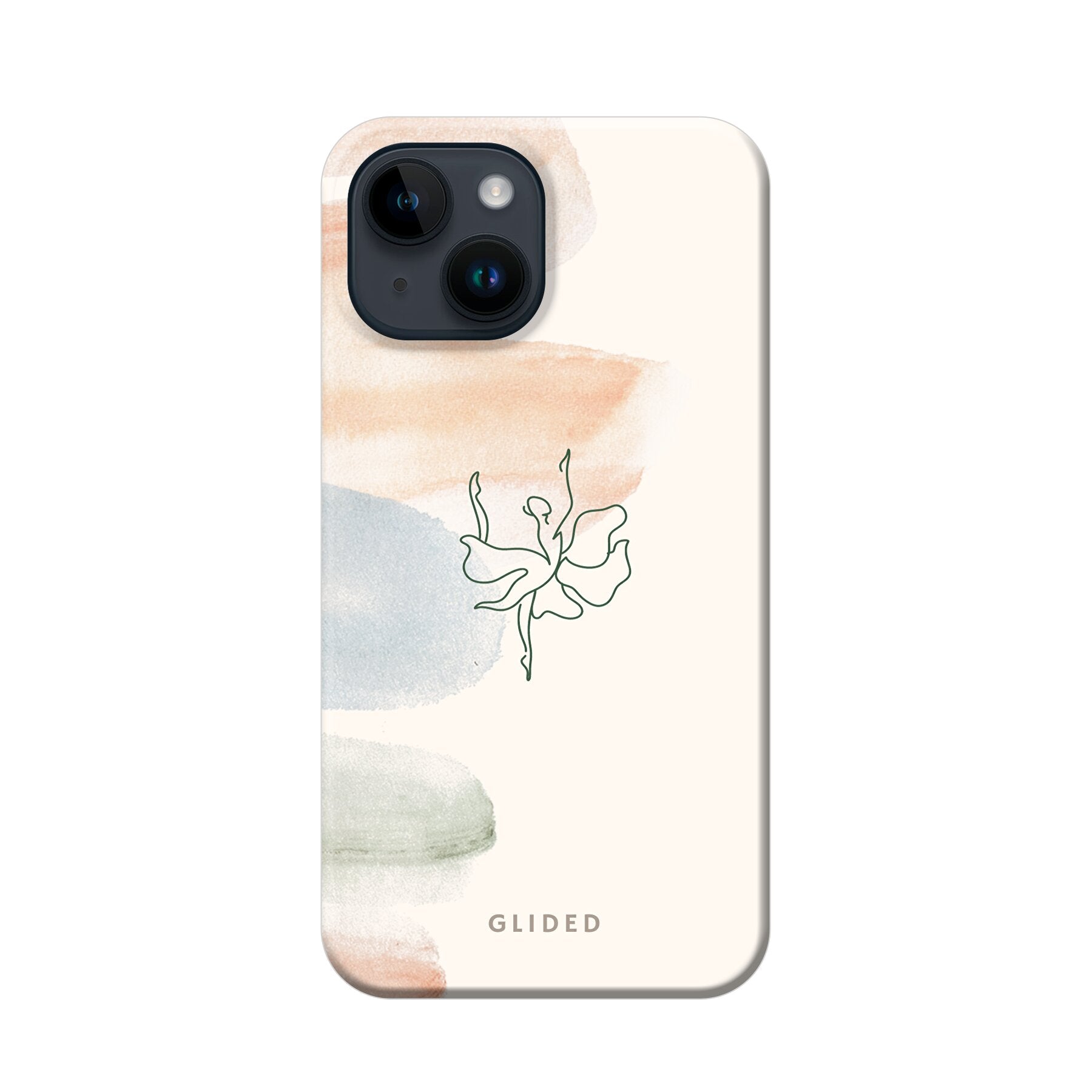 Aquarelle iPhone 14 Handyhülle mit zarten Pastellfarben und einer eleganten Ballerina, die Kunst und Stil vereint.