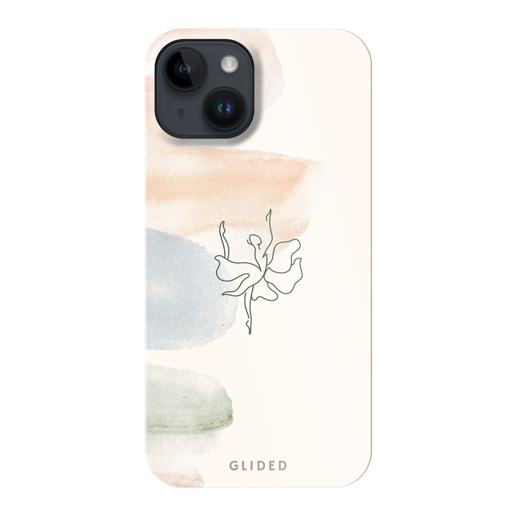 Aquarelle iPhone 14 Handyhülle mit zarten Pastellfarben und einer eleganten Ballerina, die Kunst und Stil vereint.