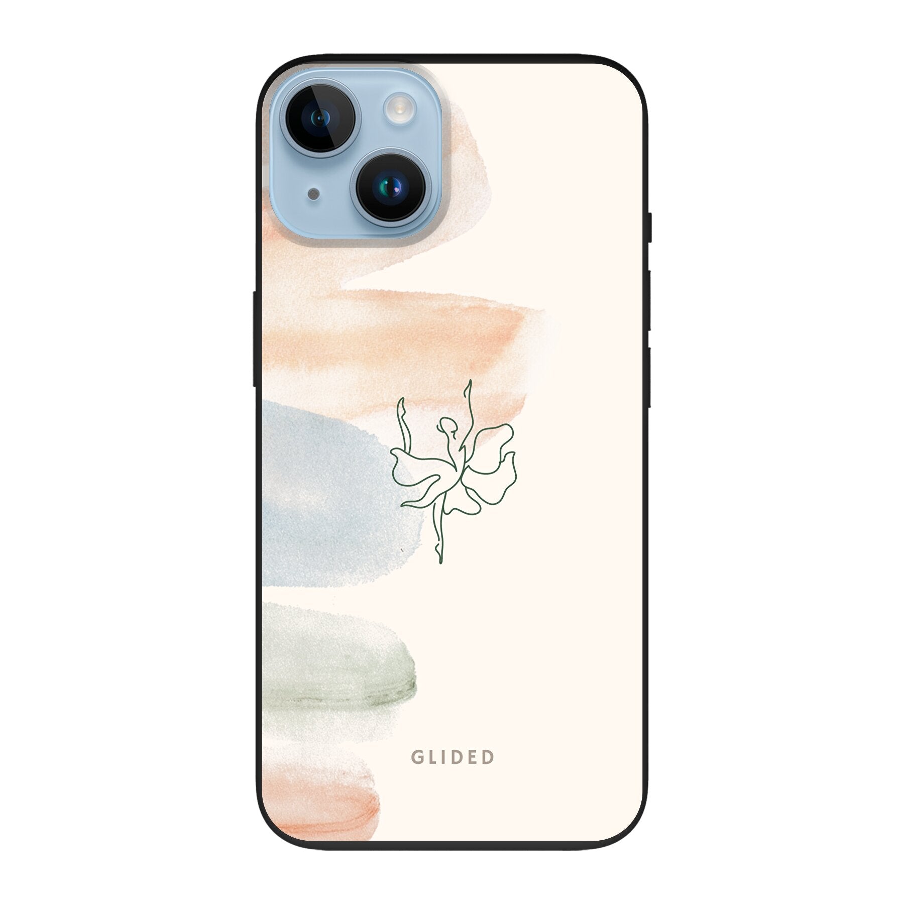 Aquarelle iPhone 14 Handyhülle mit zarten Pastellfarben und einer eleganten Ballerina, die Kunst und Stil vereint.