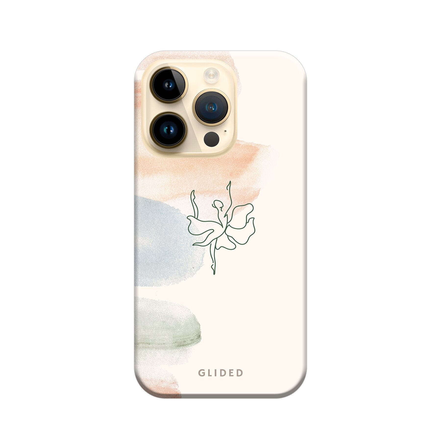 Aquarelle iPhone 14 Pro Handyhülle mit zarten Pastellfarben und einer eleganten Ballerina, die Kunst und Stil vereint.