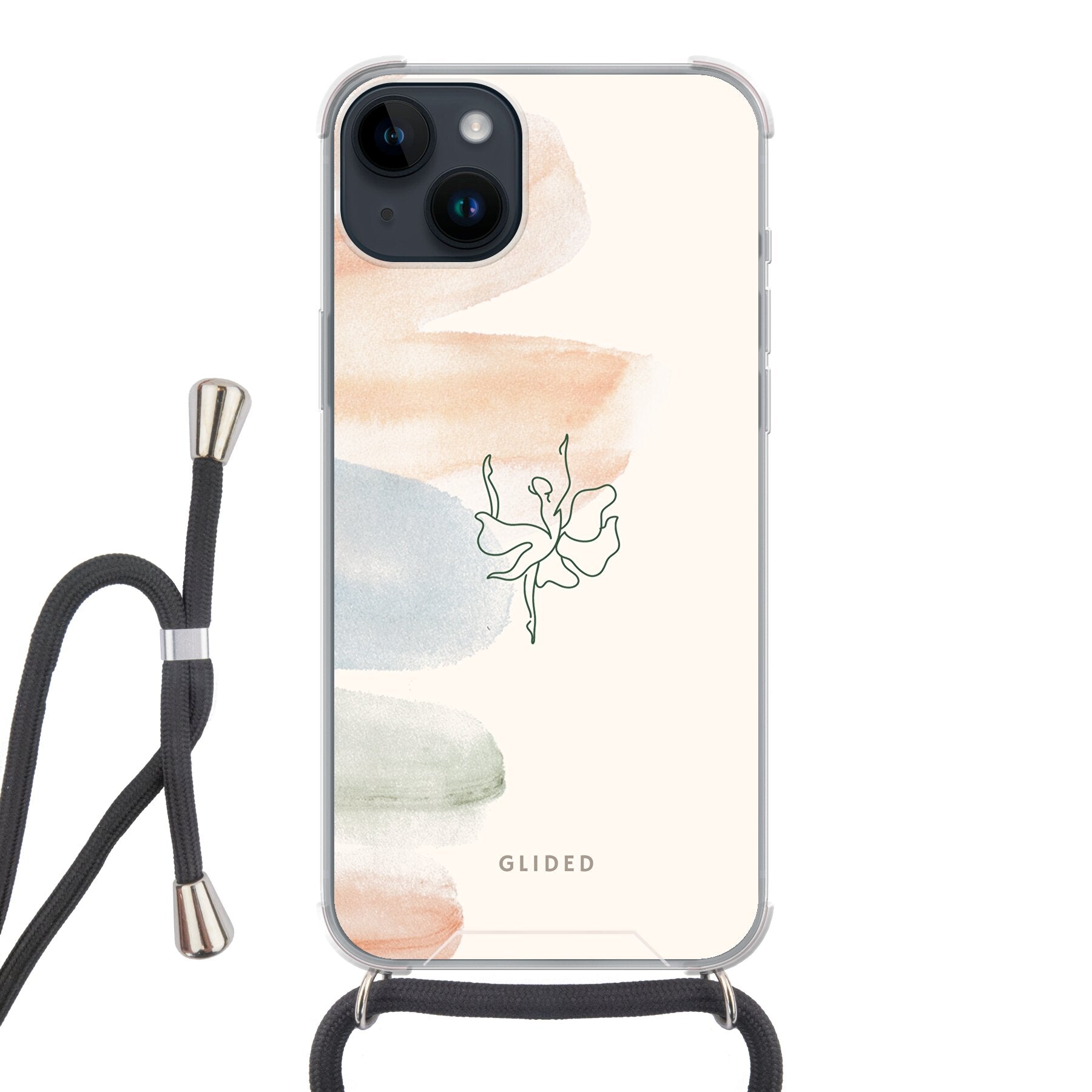 Aquarelle iPhone 14 Pro Handyhülle mit zarten Pastellfarben und einer eleganten Ballerina, die Kunst und Stil vereint.