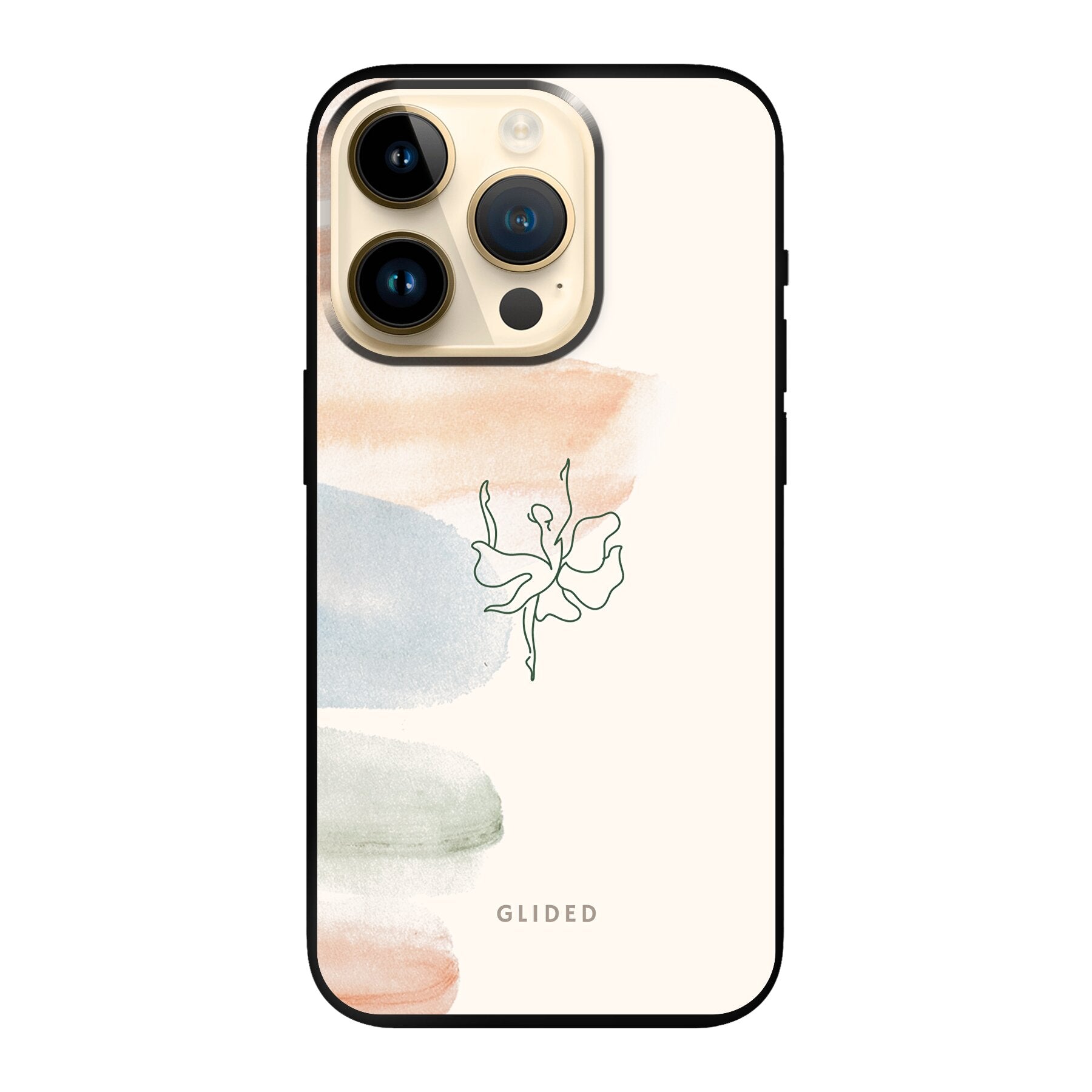 Aquarelle iPhone 14 Pro Handyhülle mit zarten Pastellfarben und einer eleganten Ballerina, die Kunst und Stil vereint.