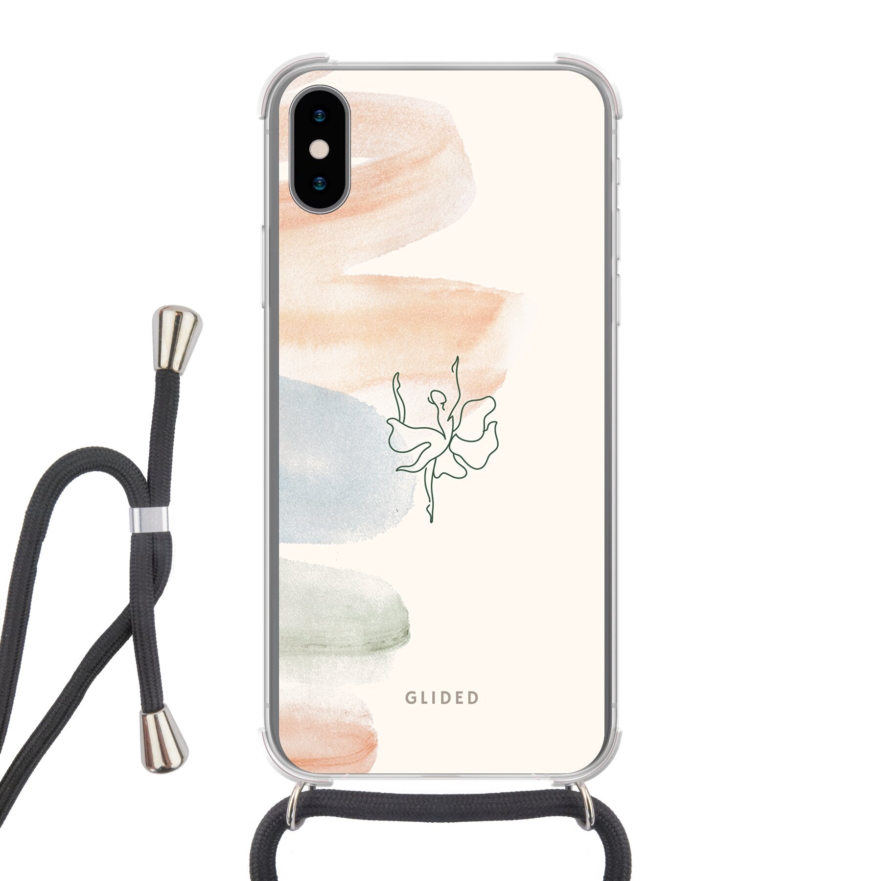 Aquarelle iPhone X/Xs Handyhülle mit Ballerina-Design in sanften Pastellfarben, elegant und stilvoll.