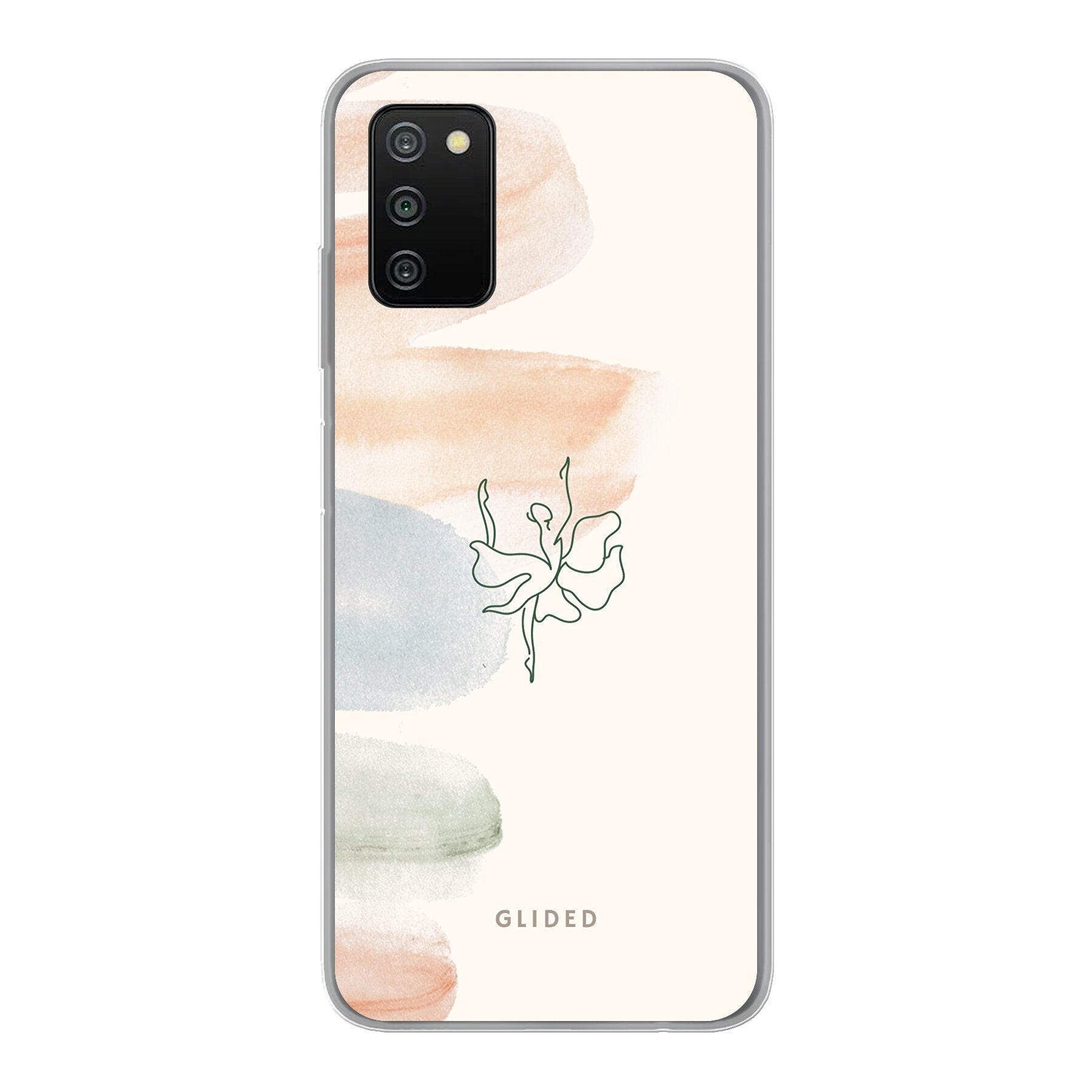 Aquarelle Handyhülle für Samsung Galaxy A03s mit zarten Pastellfarben und einer eleganten Ballerina im Design.