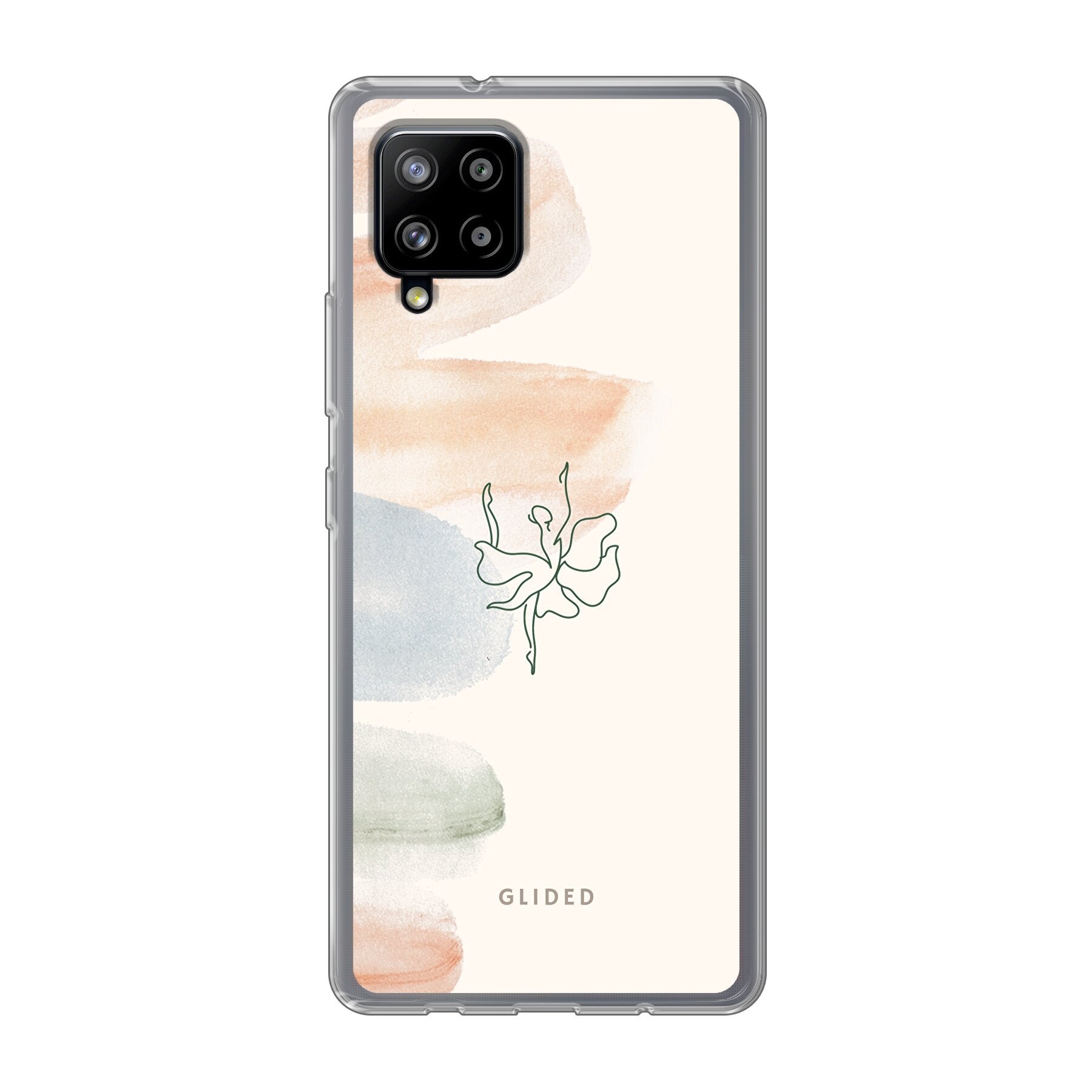 Aquarelle Handyhülle für Samsung Galaxy A42 5G mit zarten Pastellfarben und einer eleganten Ballerina im Design.