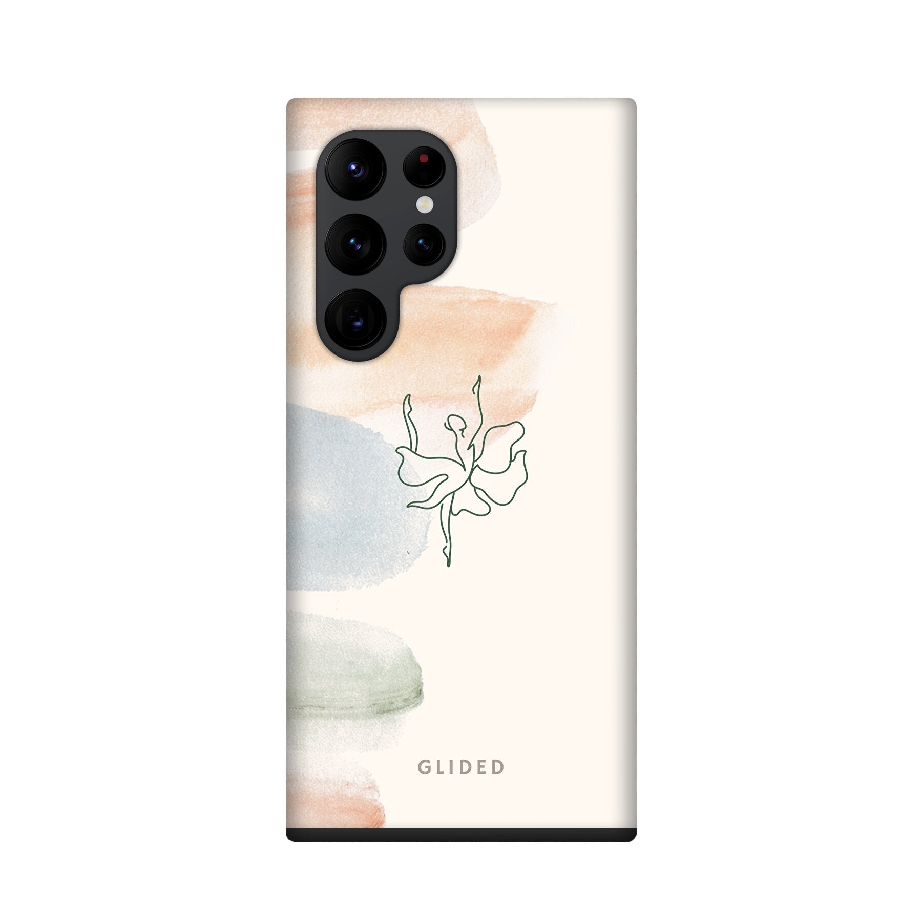 Aquarelle Handyhülle für Samsung Galaxy S22 Ultra mit zarten Pastellfarben und einer eleganten Ballerina im Design.