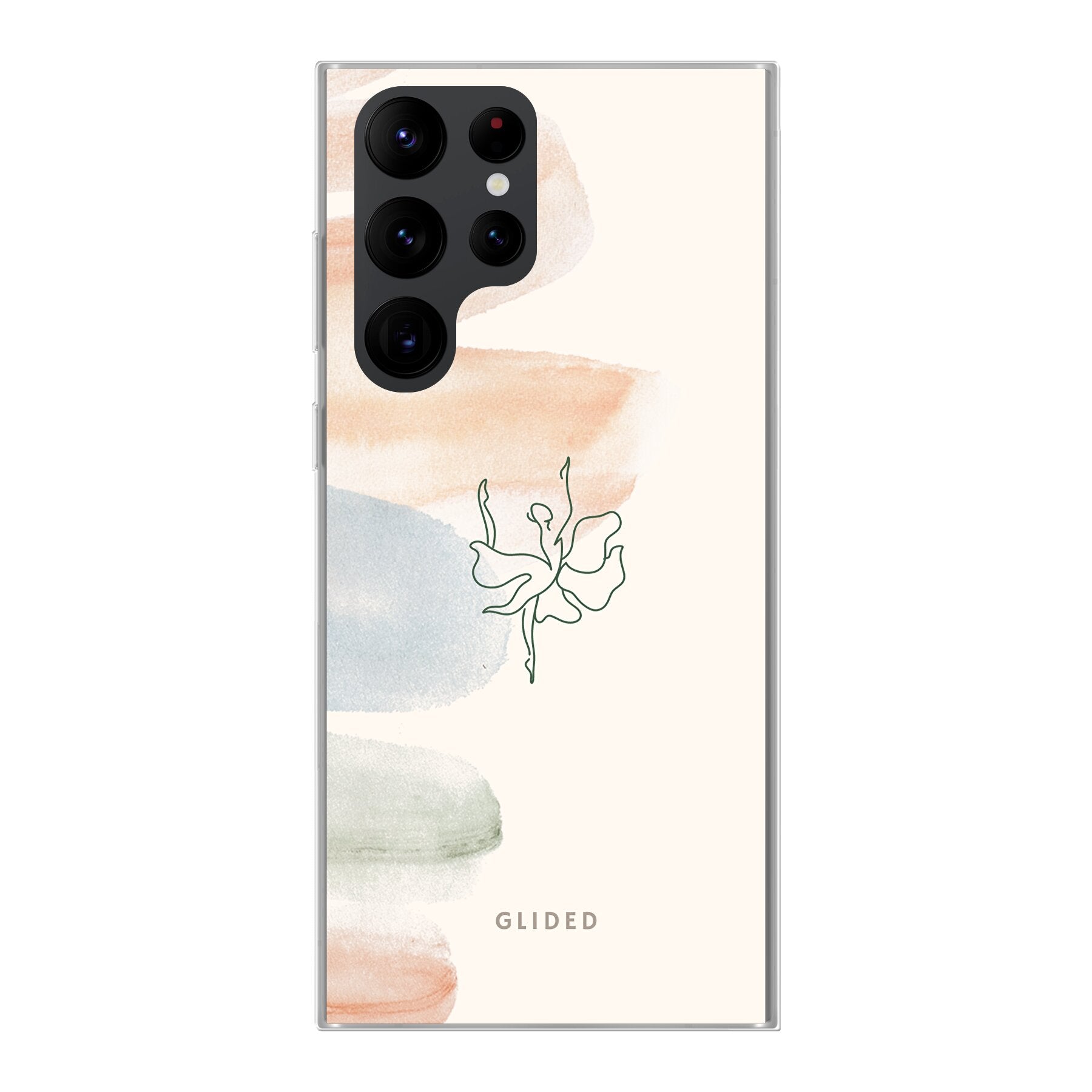 Aquarelle Handyhülle für Samsung Galaxy S22 Ultra mit zarten Pastellfarben und einer eleganten Ballerina im Design.