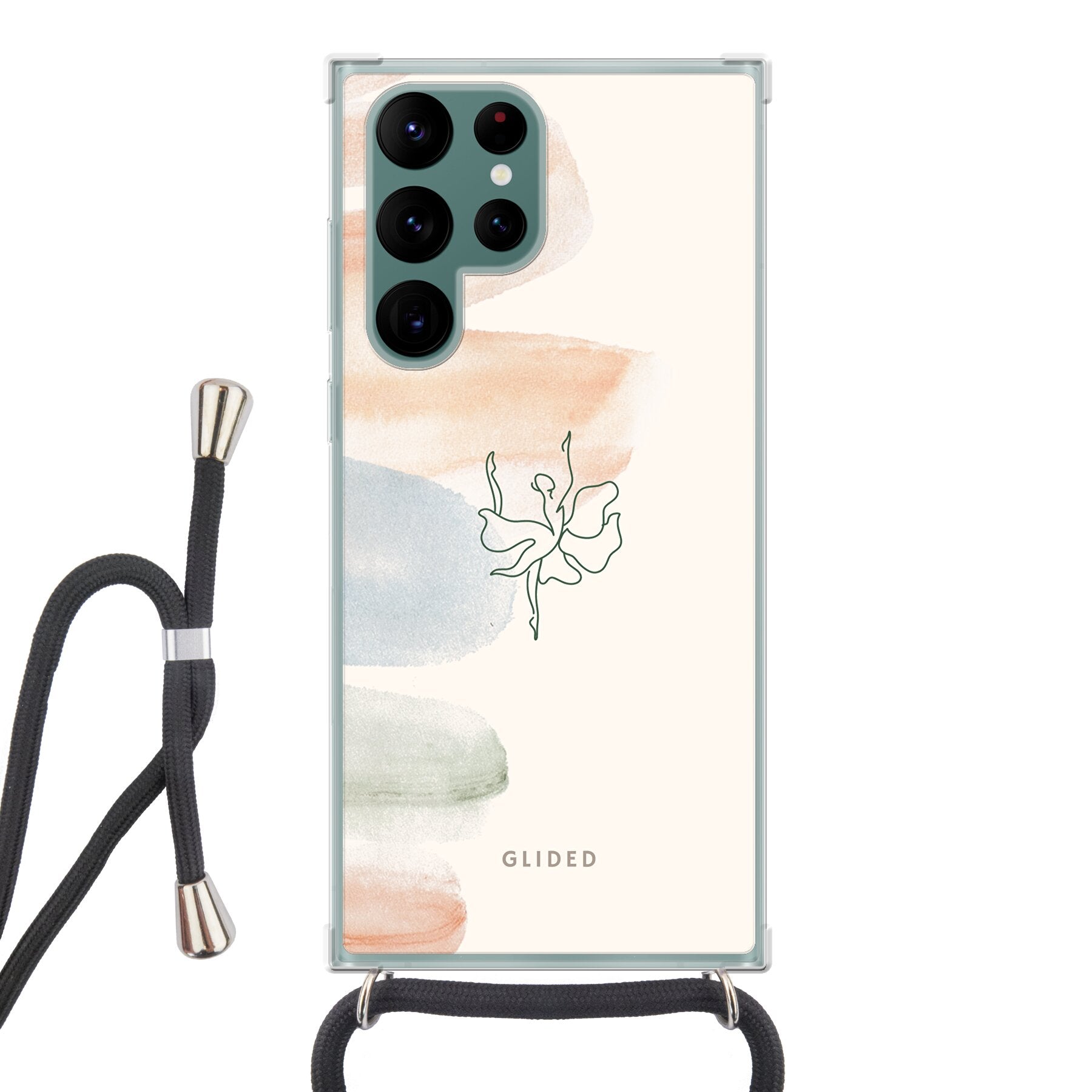 Aquarelle Handyhülle für Samsung Galaxy S22 Ultra mit zarten Pastellfarben und einer eleganten Ballerina im Design.