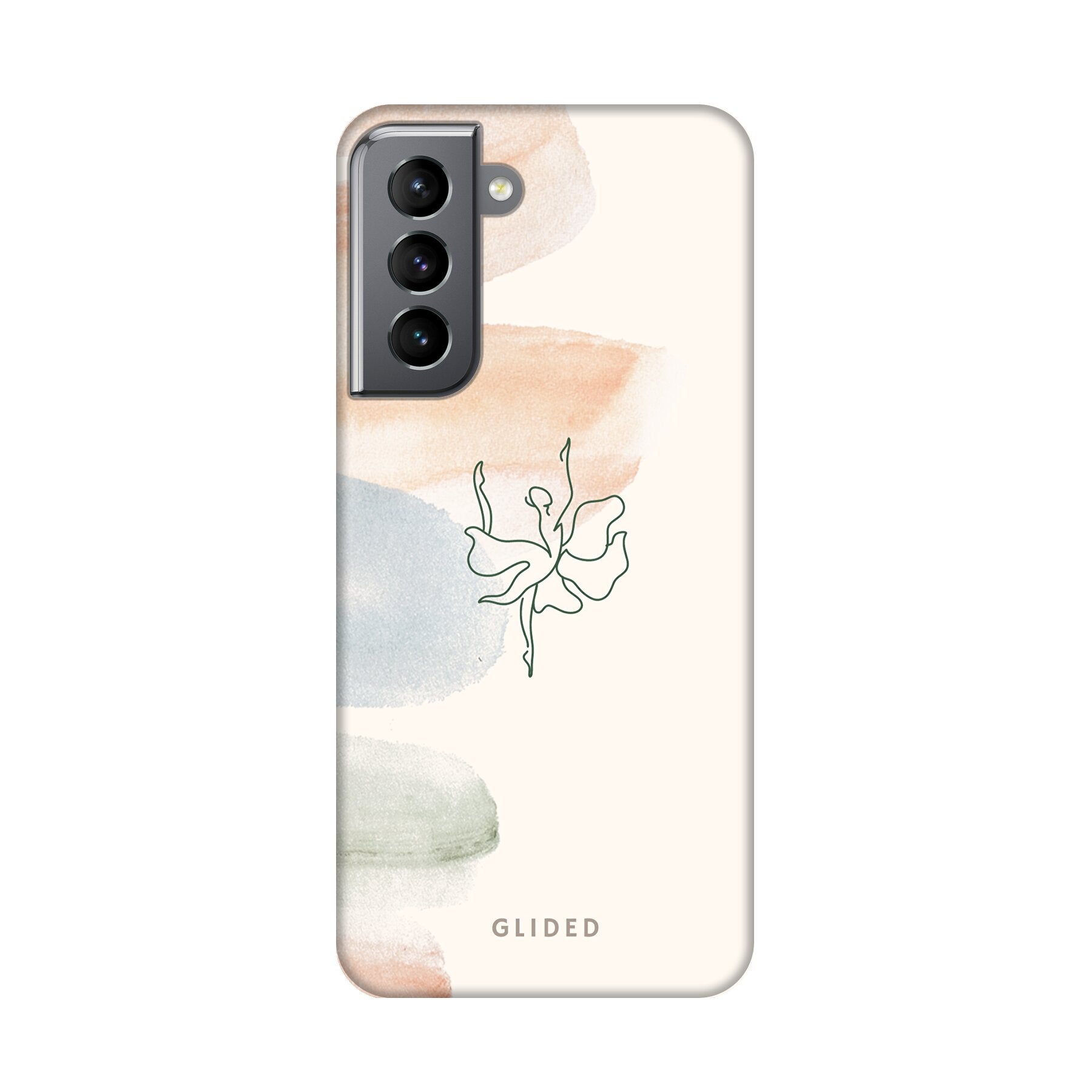 Aquarelle Handyhülle für Samsung Galaxy S21 5G mit zarten Pastellfarben und einer eleganten Ballerina im Design.