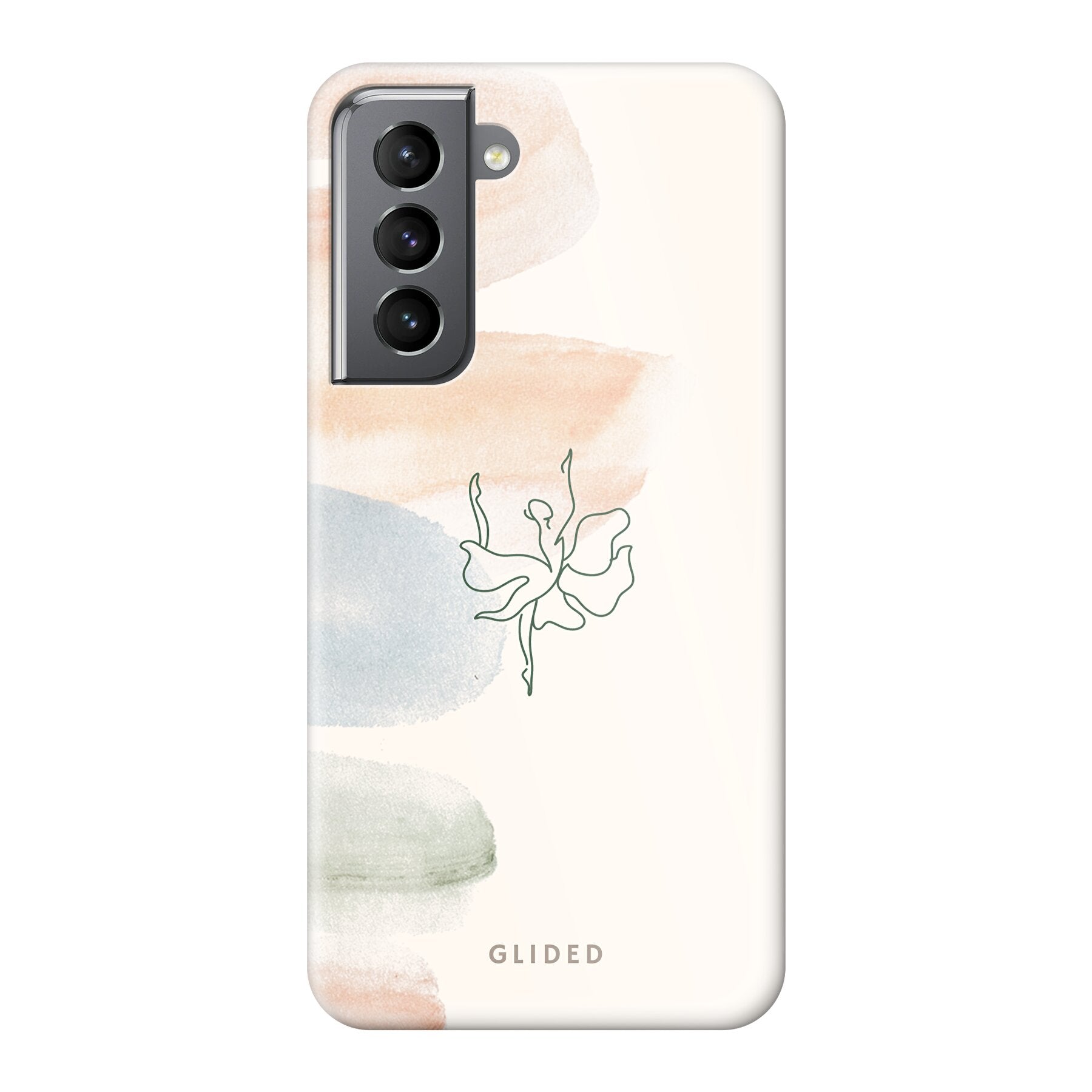 Aquarelle Handyhülle für Samsung Galaxy S21 5G mit zarten Pastellfarben und einer eleganten Ballerina im Design.