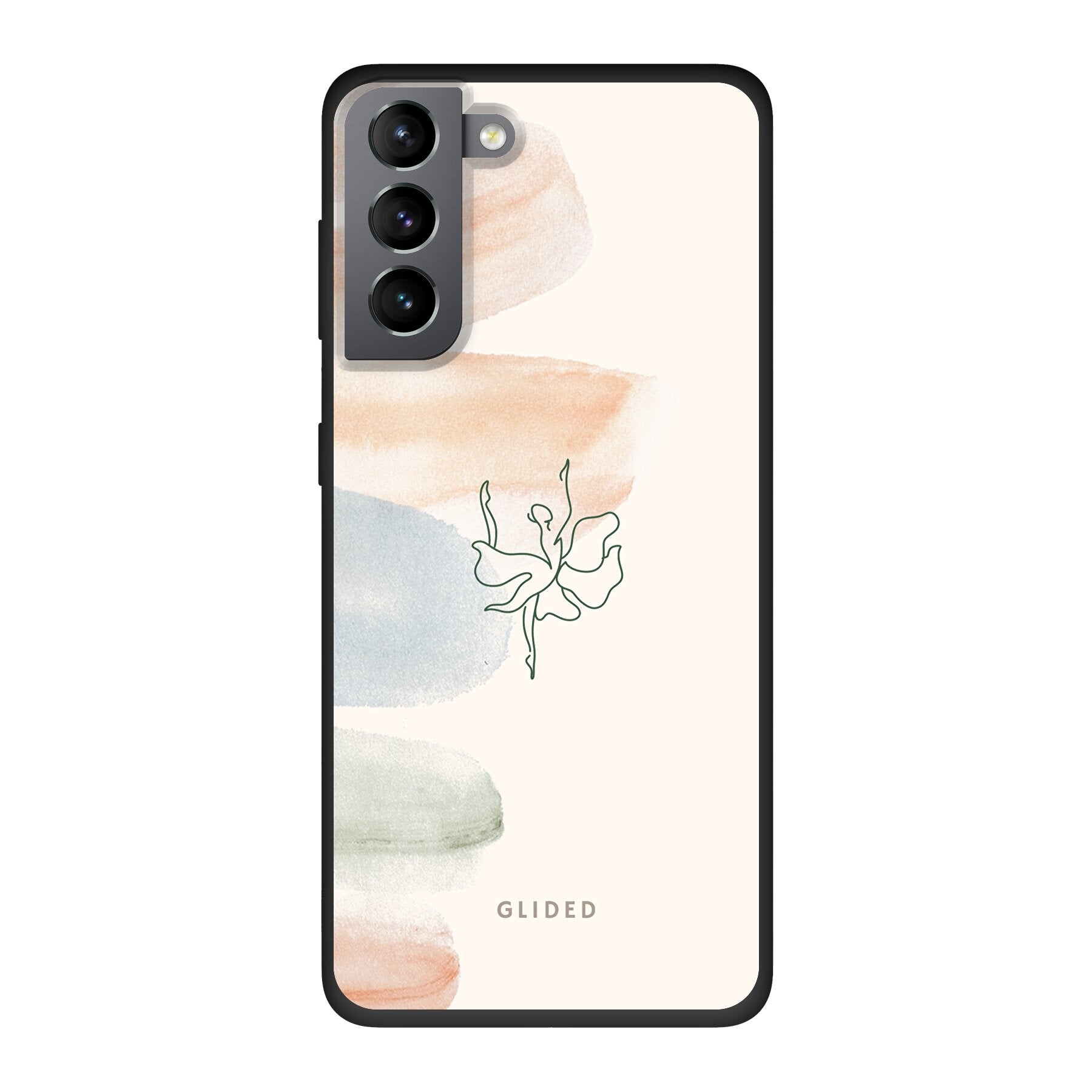 Aquarelle Handyhülle für Samsung Galaxy S21 5G mit zarten Pastellfarben und einer eleganten Ballerina im Design.