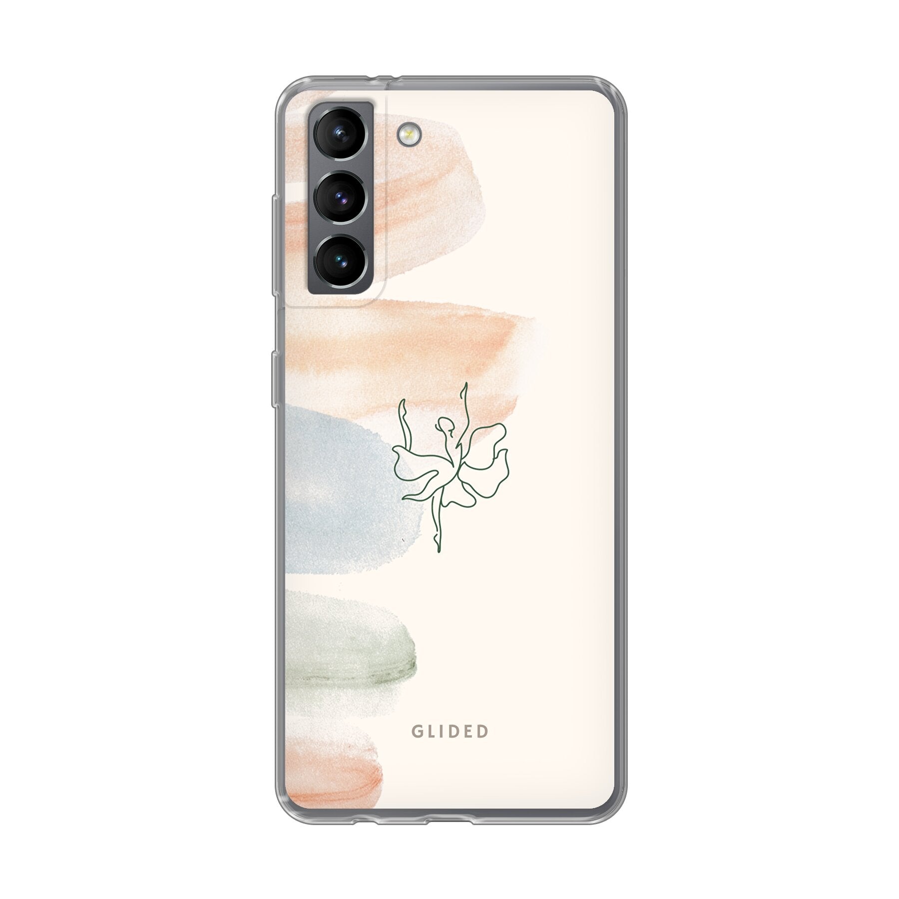 Aquarelle Handyhülle für Samsung Galaxy S21 5G mit zarten Pastellfarben und einer eleganten Ballerina im Design.