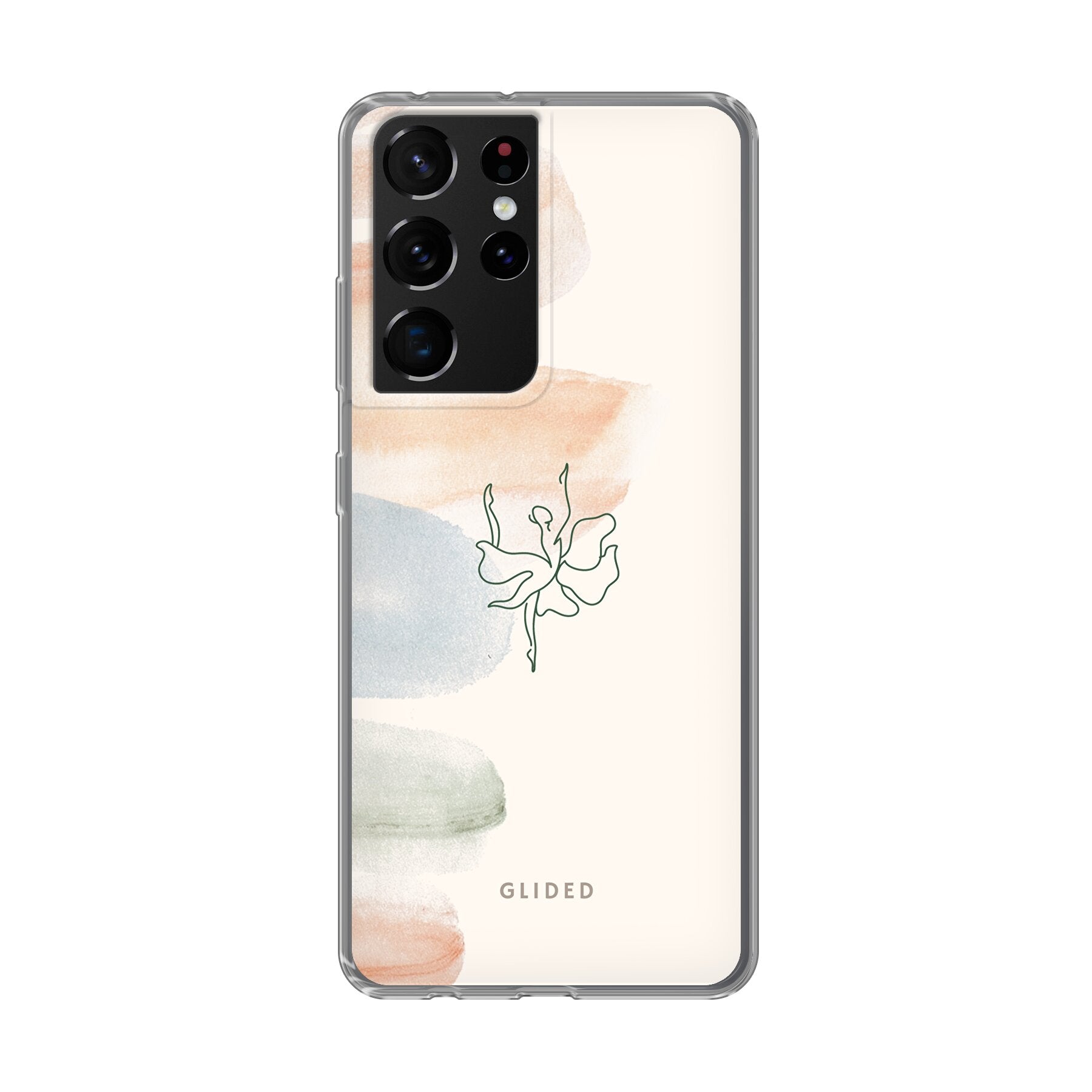 Aquarelle Handyhülle für Samsung Galaxy S21 Ultra 5G mit zarten Pastellfarben und einer eleganten Ballerina im Design.