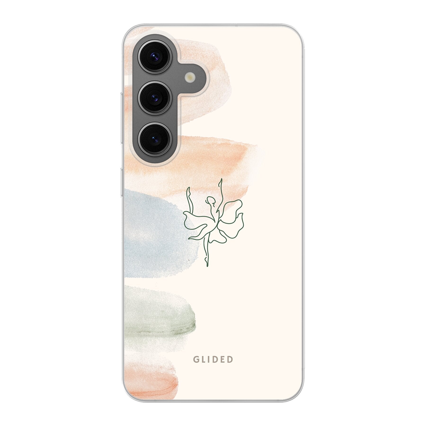 Aquarelle Handyhülle für Samsung Galaxy S24 mit zarten Pastellfarben und einer eleganten Ballerina im Design.