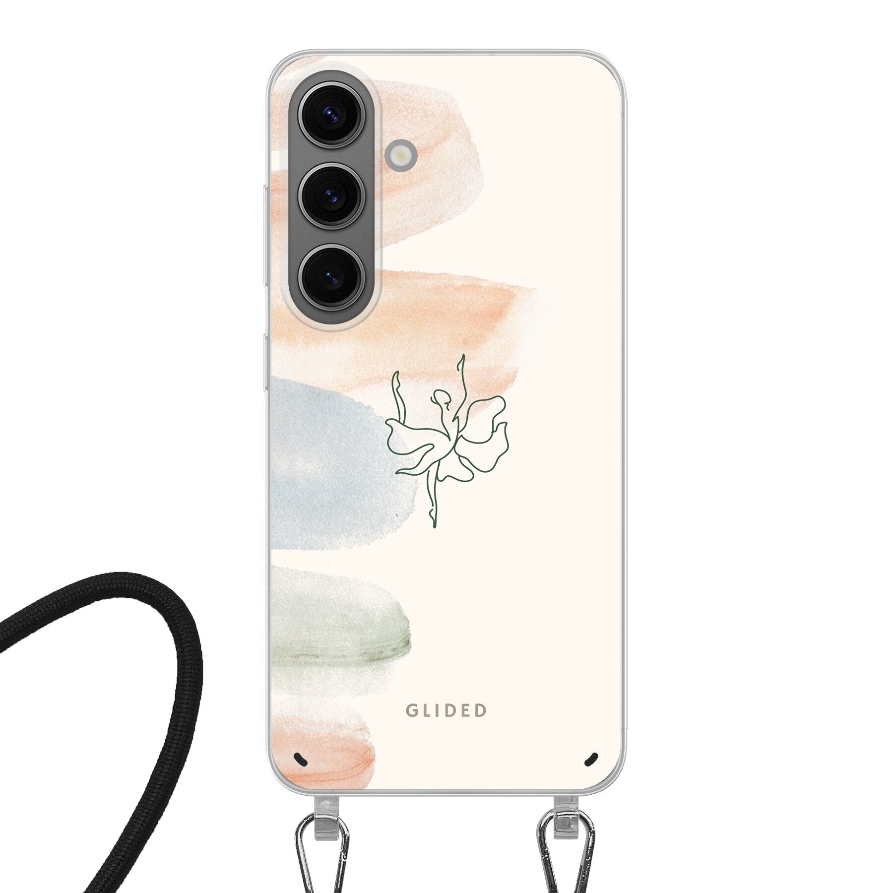 Aquarelle Handyhülle für Samsung Galaxy S24 mit zarten Pastellfarben und einer eleganten Ballerina im Design.