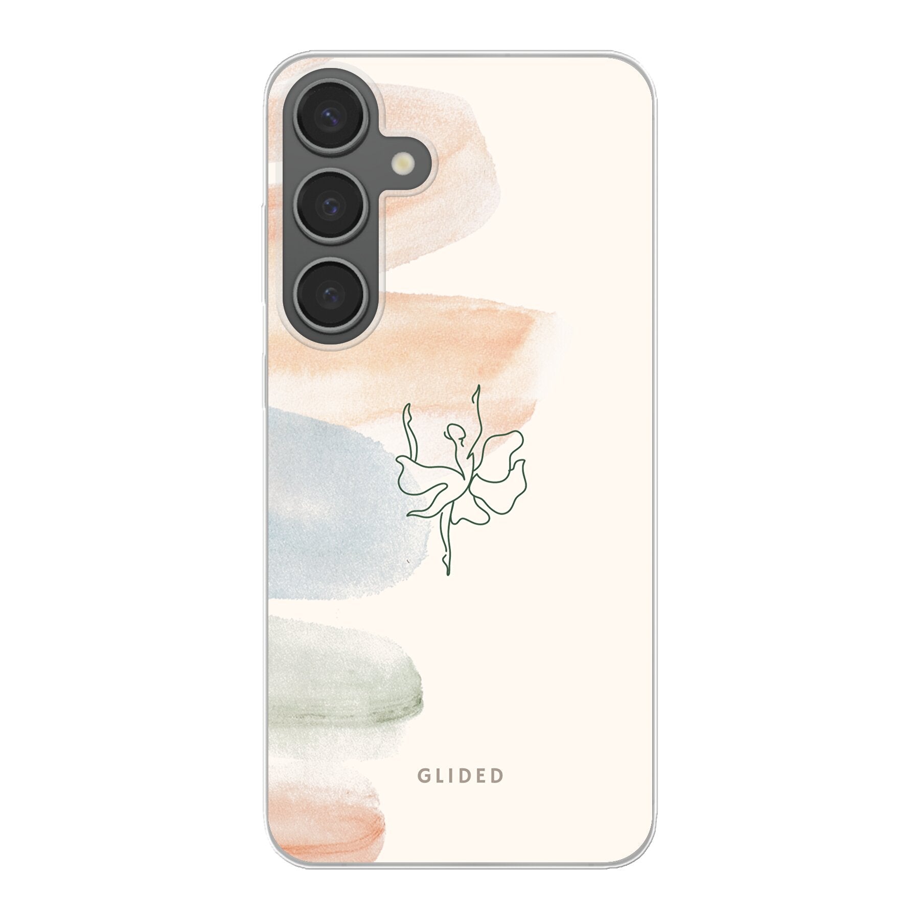 Aquarelle Handyhülle für Samsung Galaxy S24 Plus mit zarter Ballerina und Pastellfarben, die Eleganz und Kunst vereint.