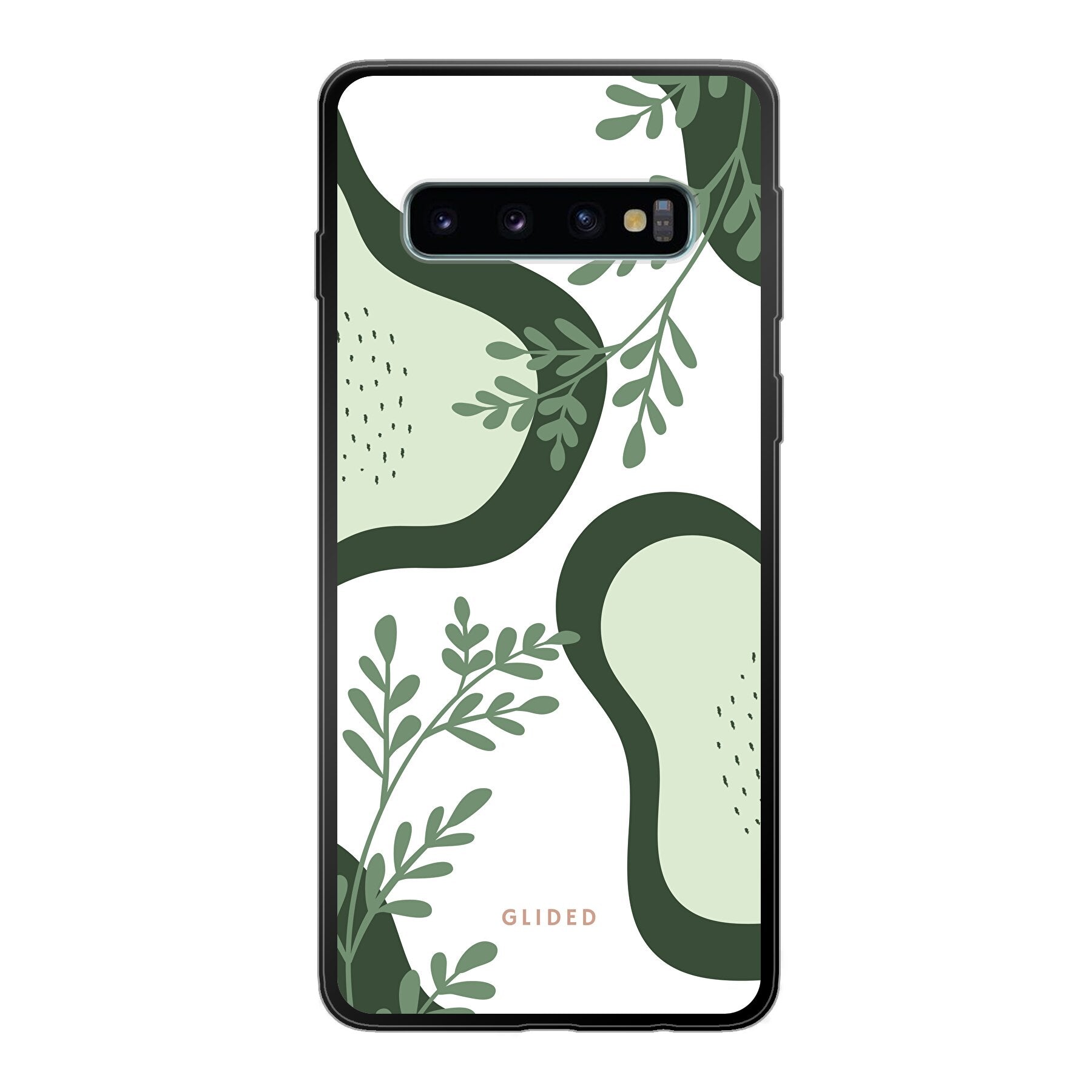 Farbenfrohe Avocado Handyhülle für Samsung Galaxy S10 mit abstraktem Design und lebendigen Avokados.