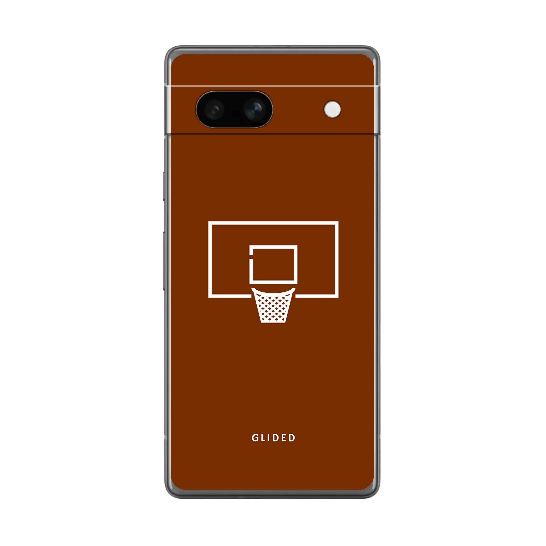 Basket Blaze Handyhülle für Google Pixel 7a mit lebendigem Basketballnetz auf orangefarbenem Hintergrund.