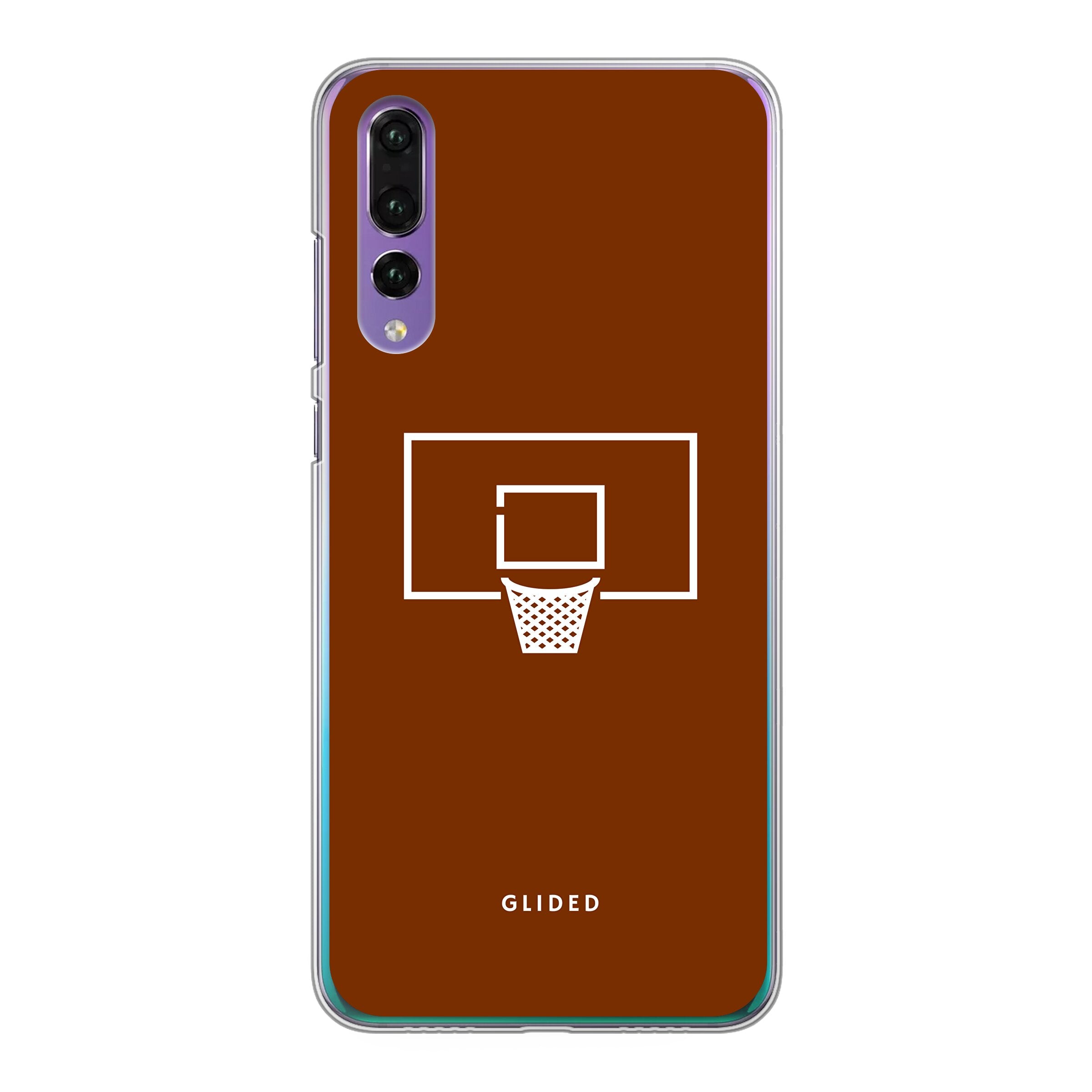 Basket Blaze Huawei P30 Handyhülle mit lebendigem Basketballnetz-Design auf orangefarbenem Hintergrund.