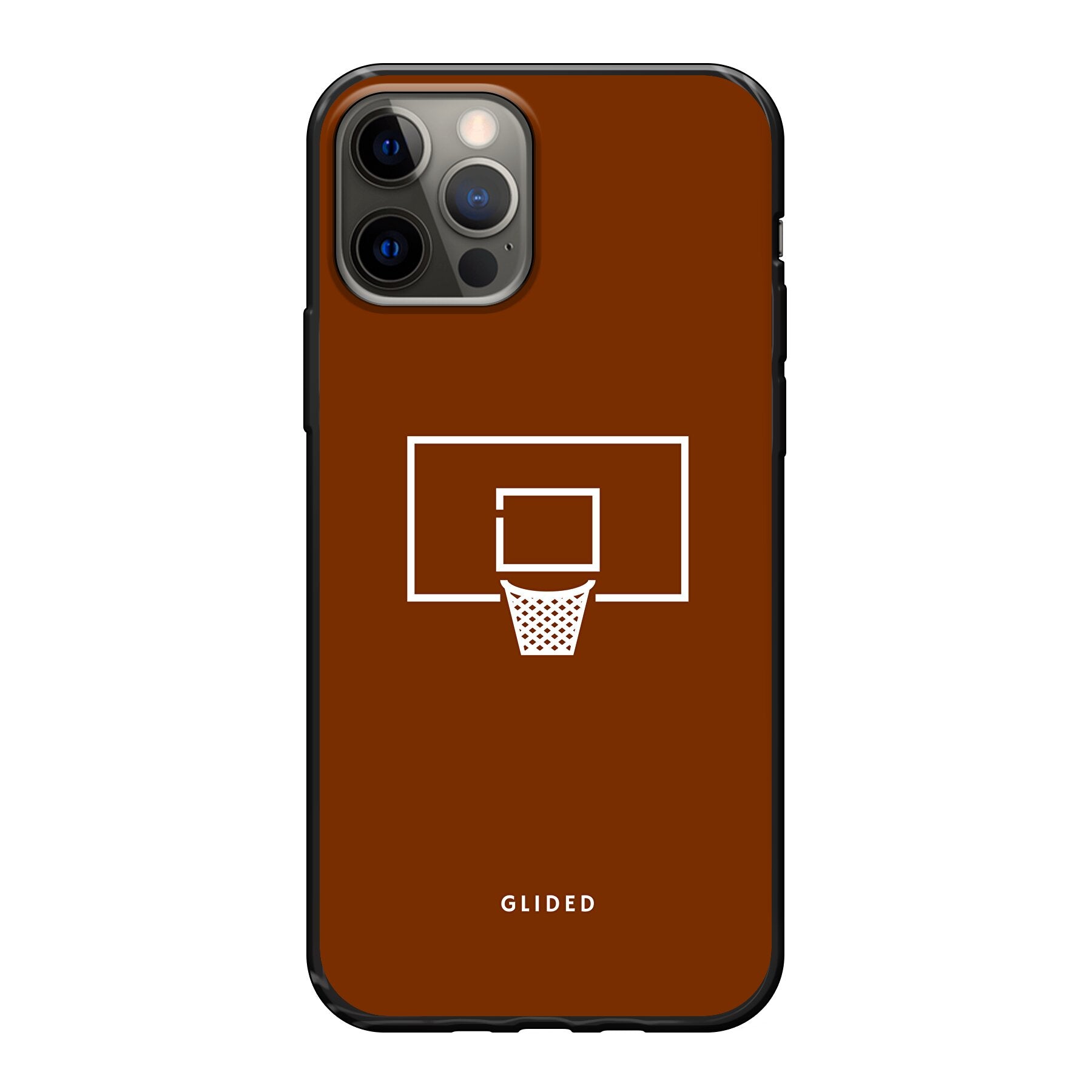 Basket Blaze Handyhülle für iPhone 12 Pro mit lebendigem Basketballnetz auf leuchtend orangefarbenem Hintergrund.