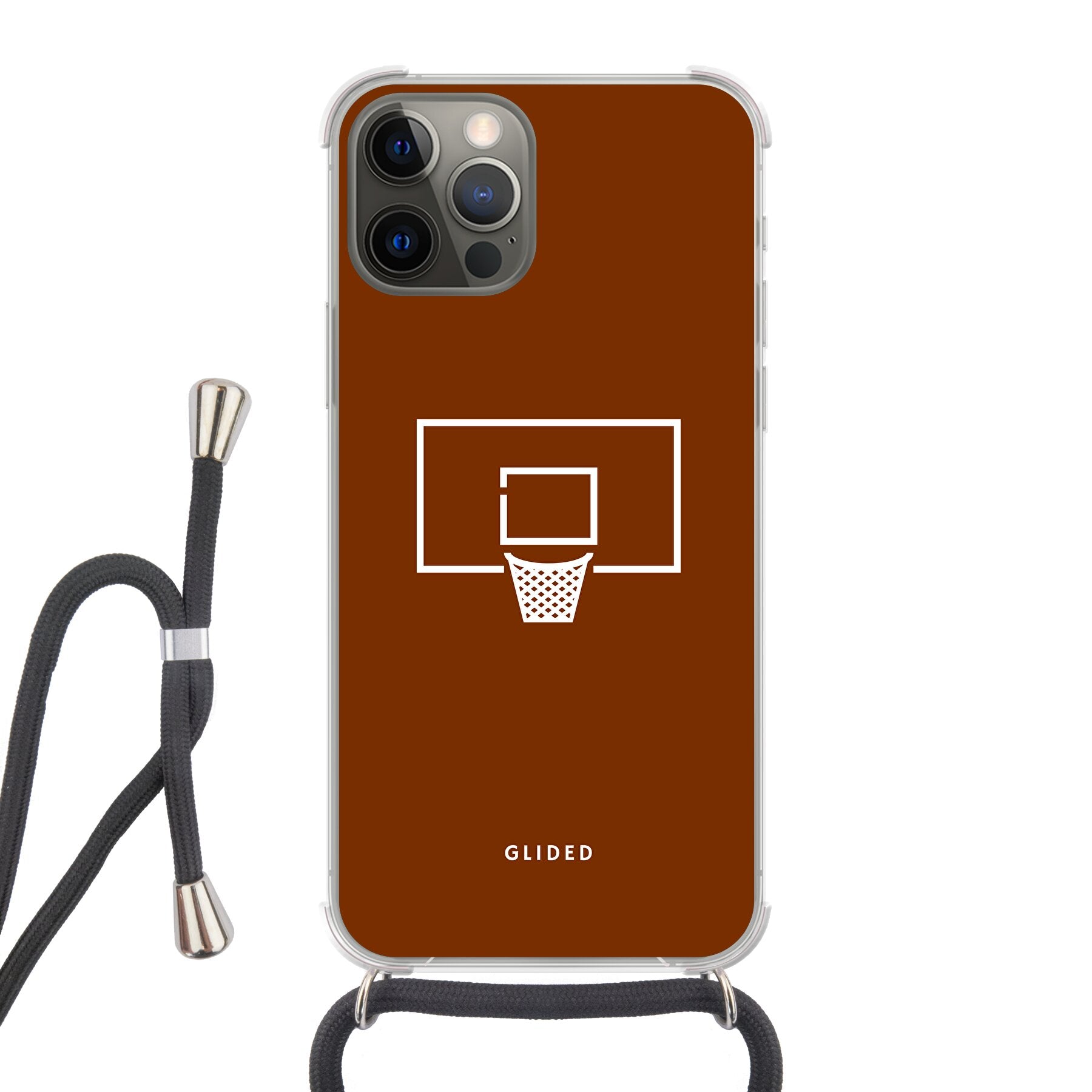 Basket Blaze Handyhülle für iPhone 12 Pro mit lebendigem Basketballnetz auf leuchtend orangefarbenem Hintergrund.