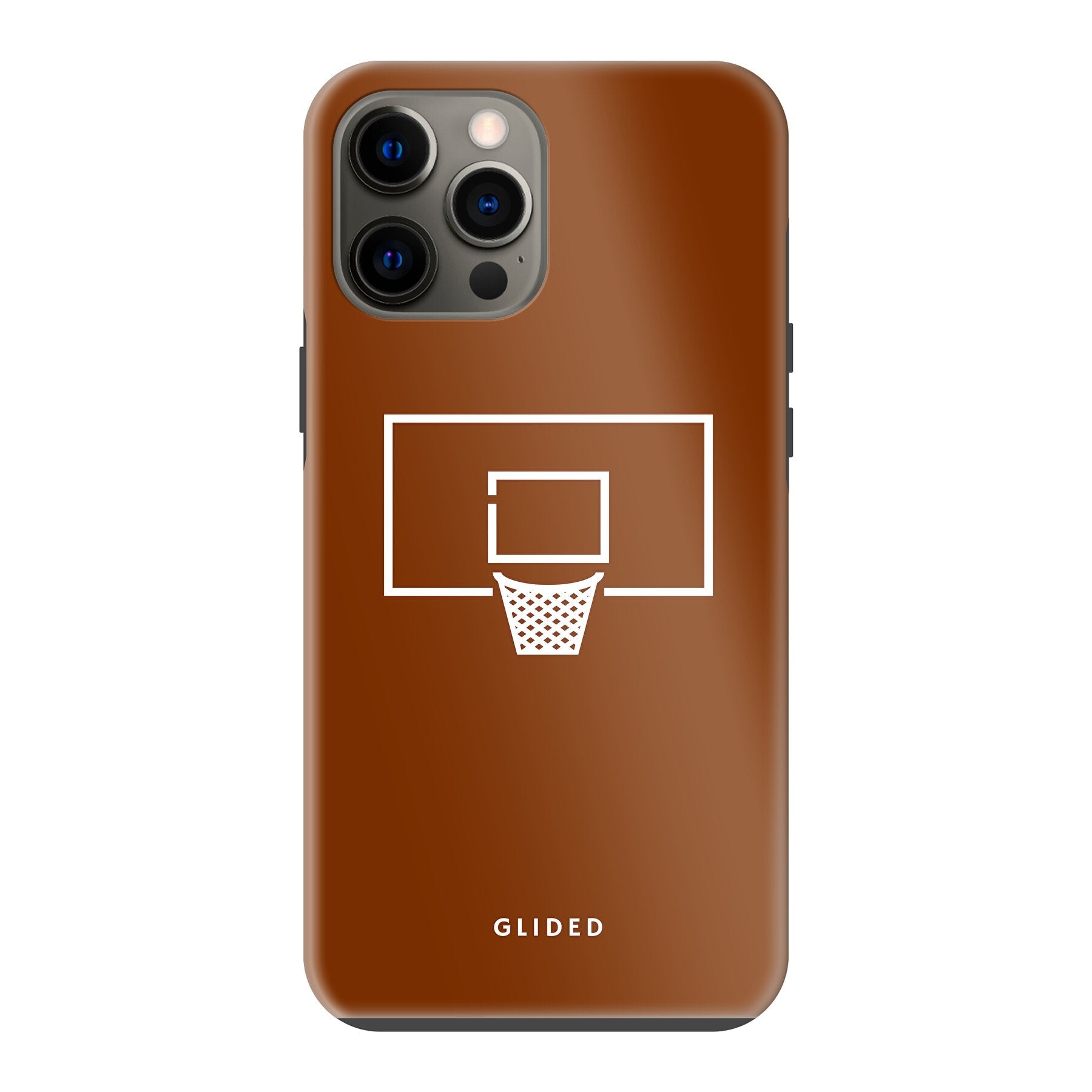 Basket Blaze Handyhülle für iPhone 12 Pro Max mit lebendigem Basketballnetz auf leuchtend orangefarbenem Hintergrund.