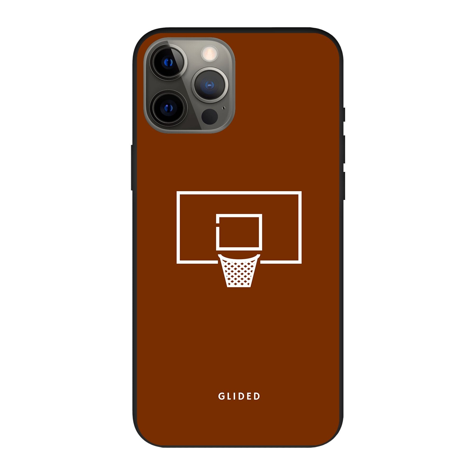 Basket Blaze Handyhülle für iPhone 12 Pro Max mit lebendigem Basketballnetz auf leuchtend orangefarbenem Hintergrund.