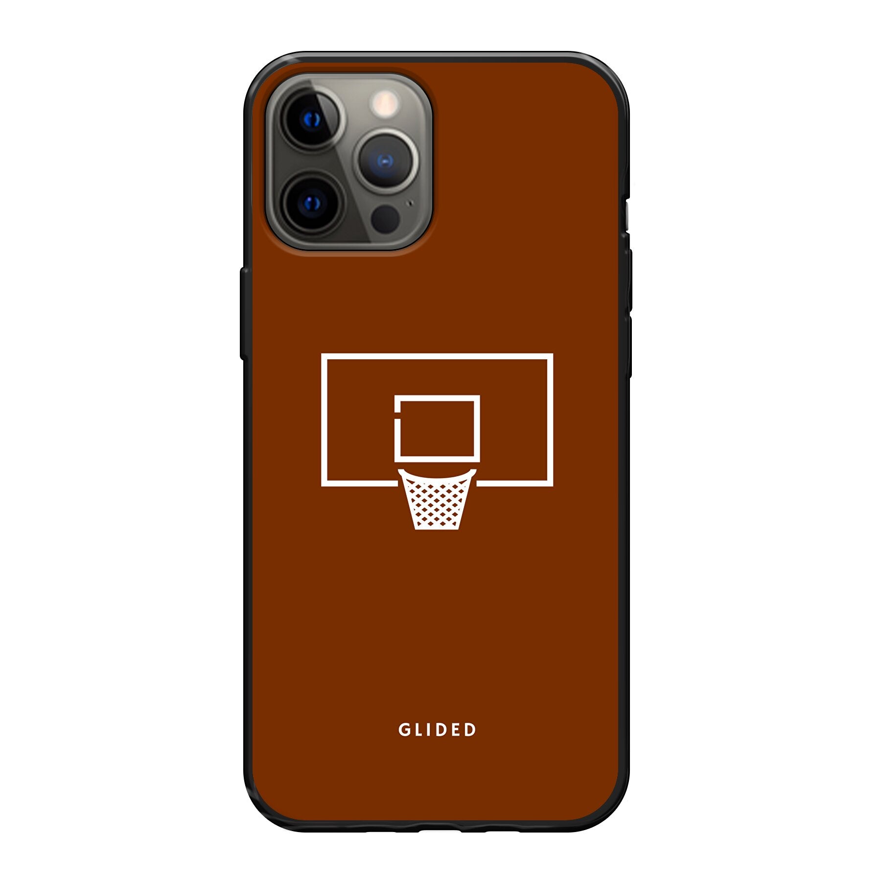 Basket Blaze Handyhülle für iPhone 12 Pro Max mit lebendigem Basketballnetz auf leuchtend orangefarbenem Hintergrund.