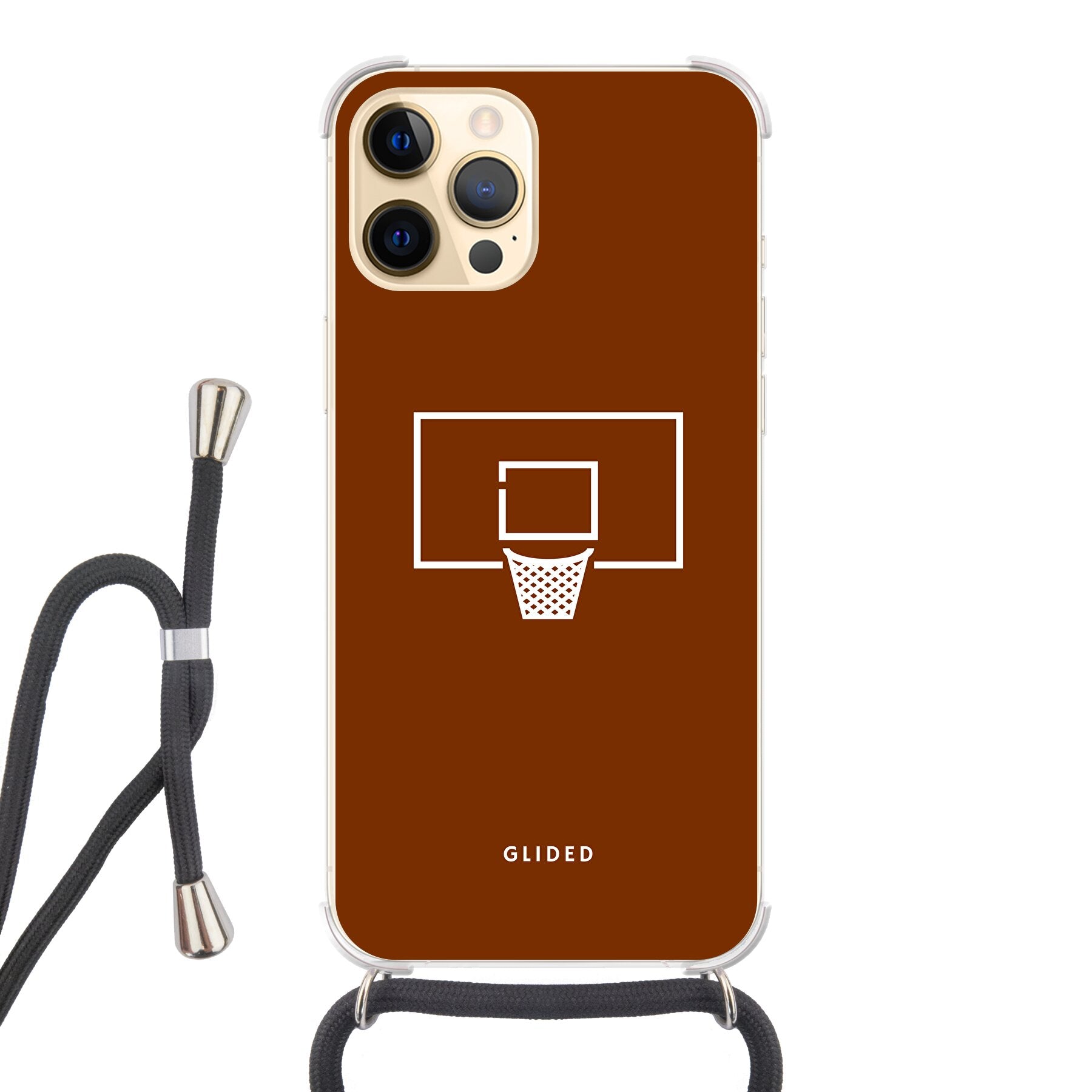 Basket Blaze Handyhülle für iPhone 12 Pro Max mit lebendigem Basketballnetz auf leuchtend orangefarbenem Hintergrund.