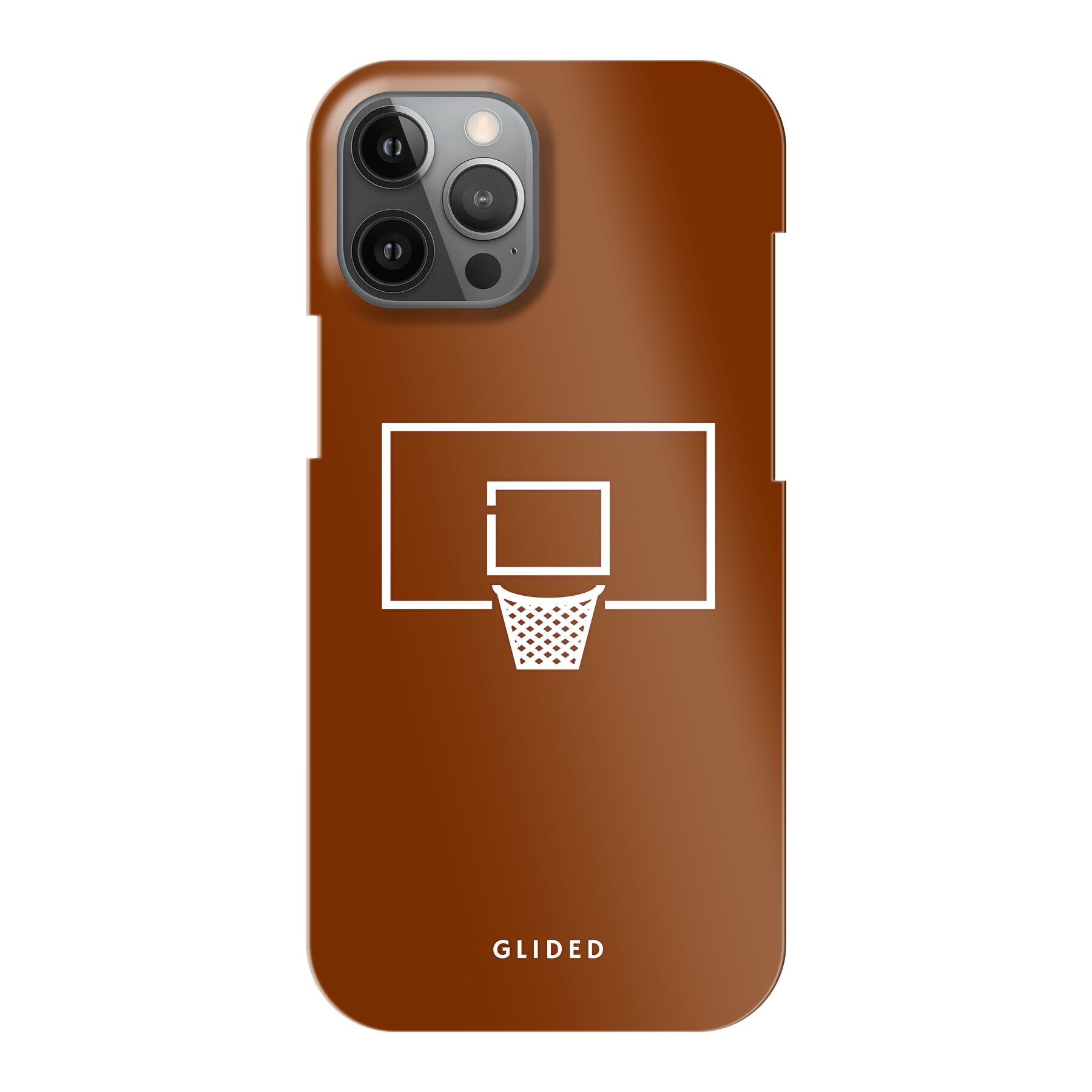 Basket Blaze Handyhülle für iPhone 12 Pro Max mit lebendigem Basketballnetz auf leuchtend orangefarbenem Hintergrund.