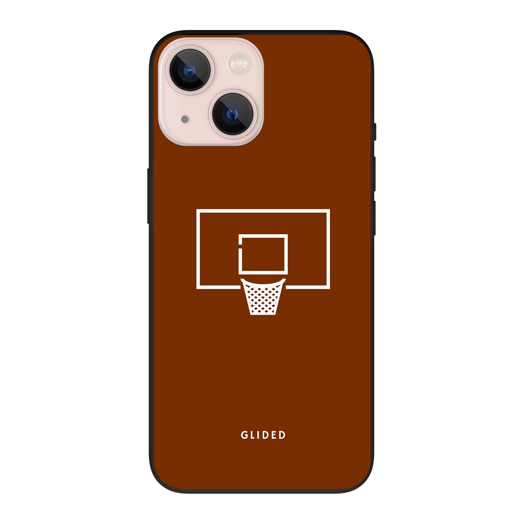 Basket Blaze Handyhülle für iPhone 13 mini mit lebendigem Basketballnetz auf orangefarbenem Hintergrund, ideal für Basketballfans.