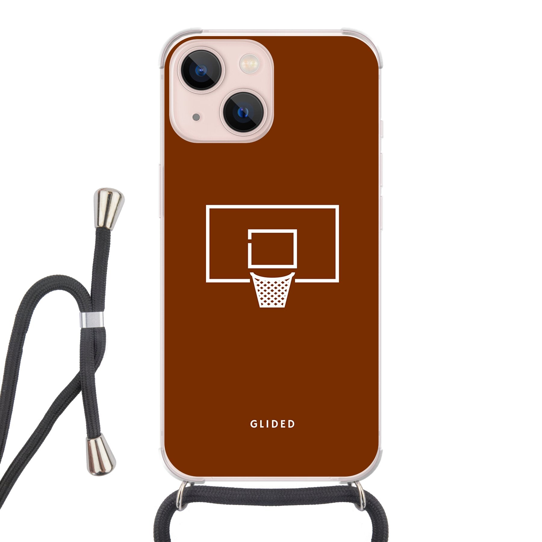 Basket Blaze Handyhülle für iPhone 13 mini mit lebendigem Basketballnetz auf orangefarbenem Hintergrund, ideal für Basketballfans.