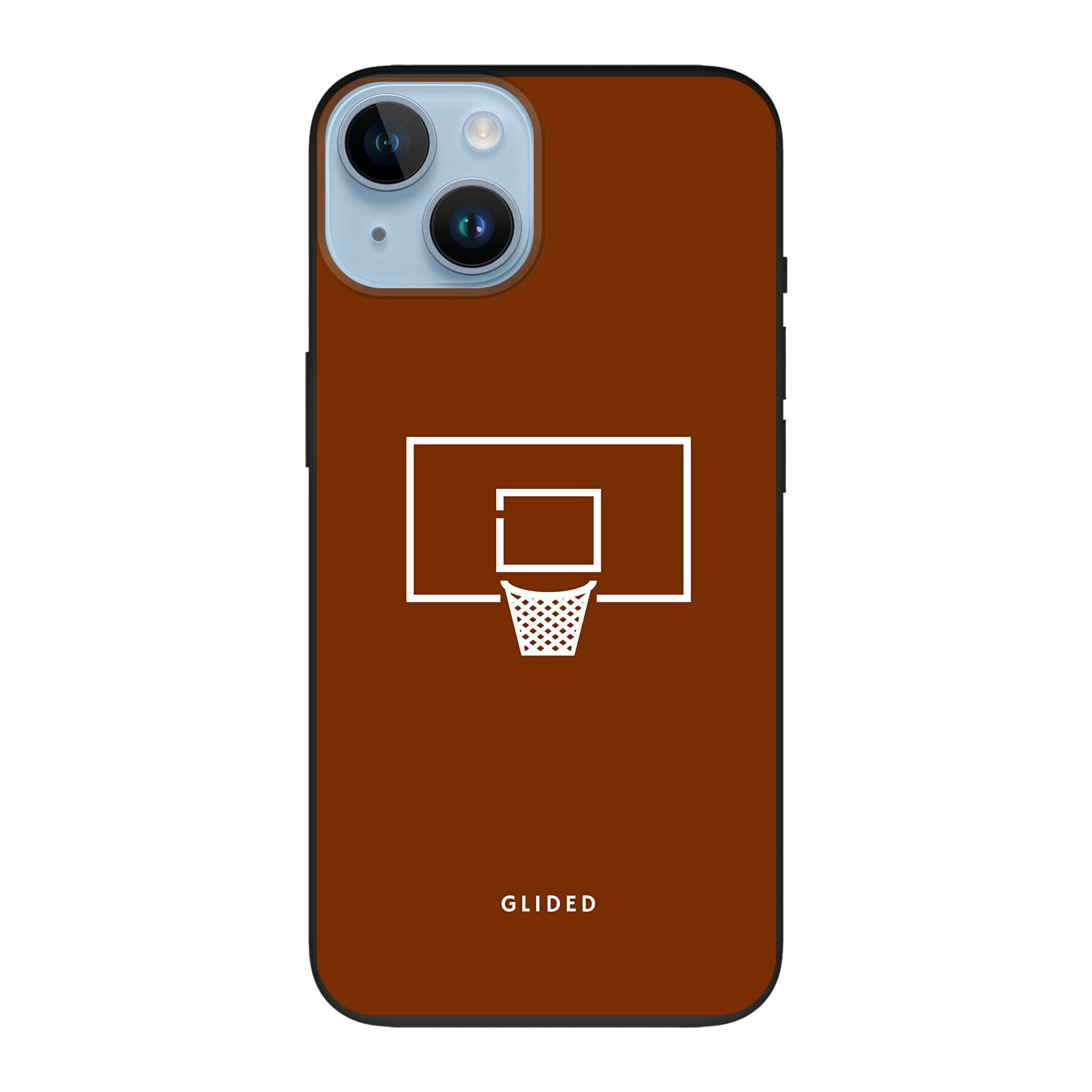 Basket Blaze Handyhülle für iPhone 14 mit lebendigem Basketballnetz auf leuchtend orangefarbenem Hintergrund.