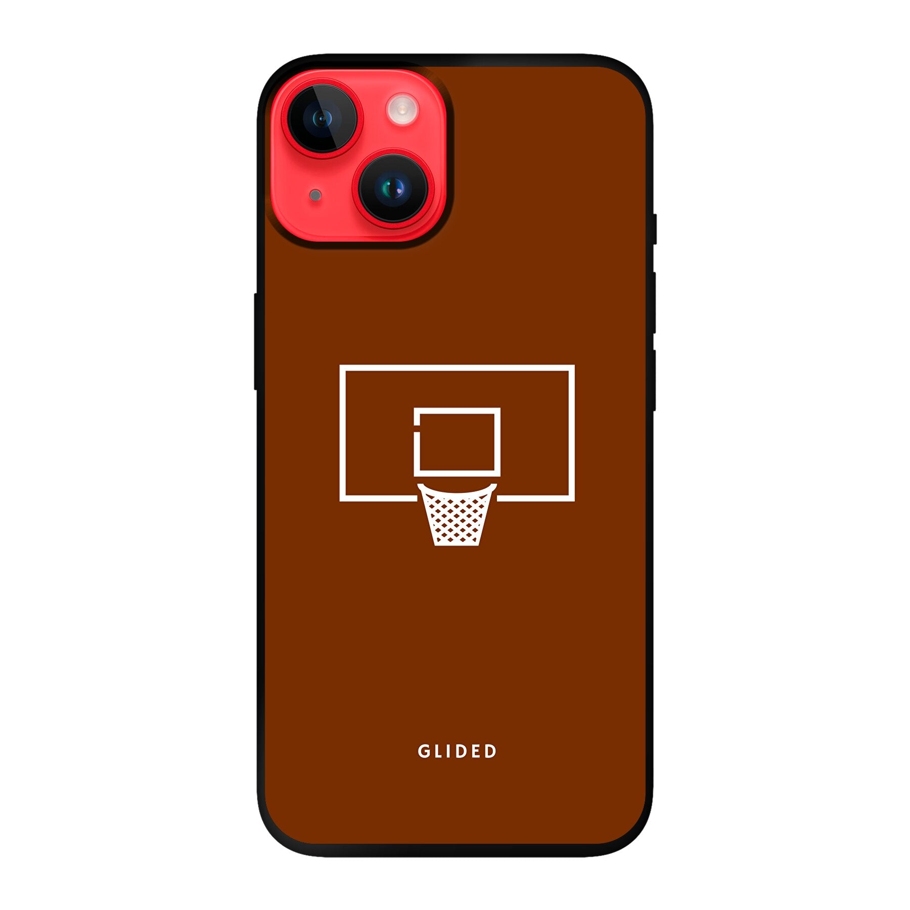 Basket Blaze Handyhülle für iPhone 14 mit lebendigem Basketballnetz auf leuchtend orangefarbenem Hintergrund.