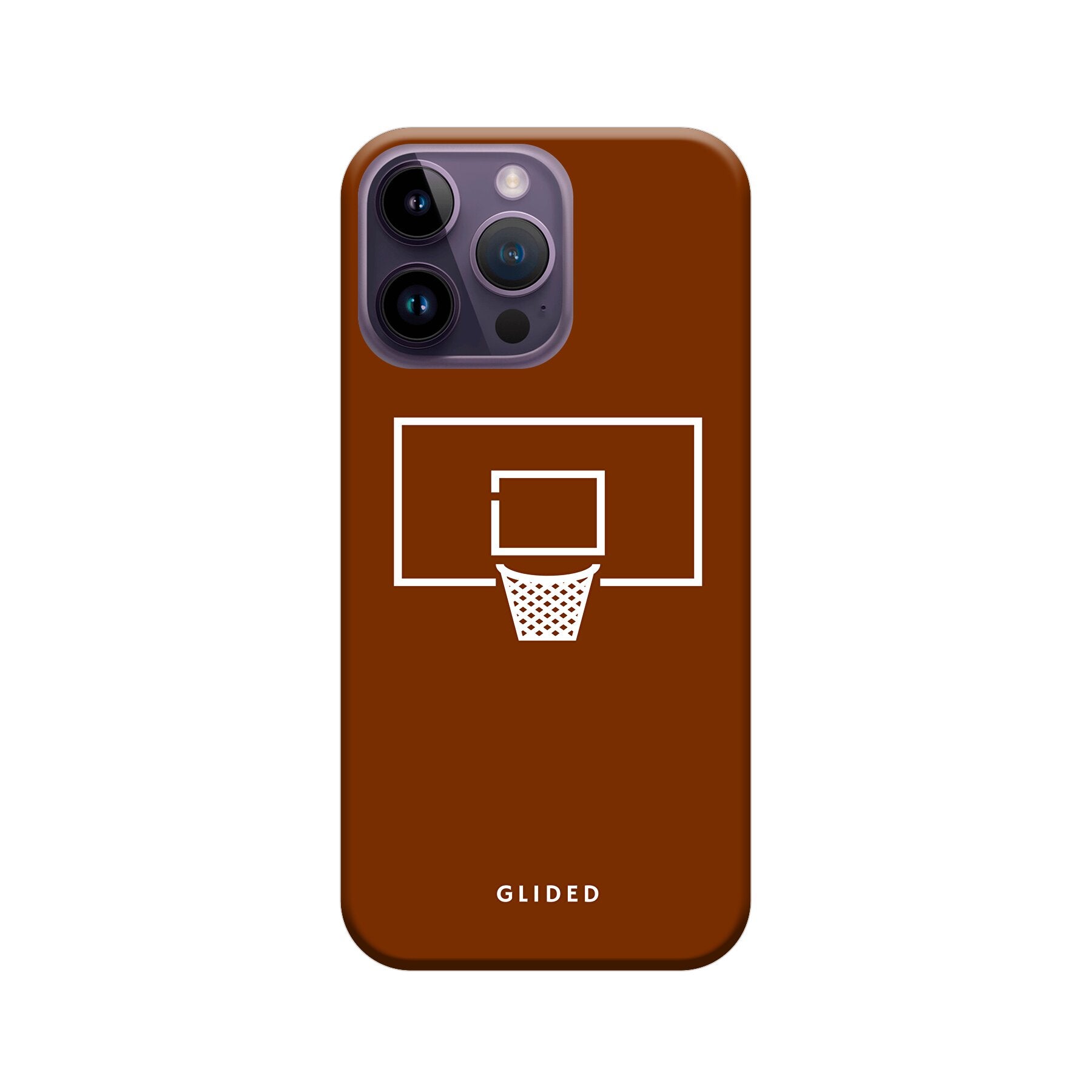 Basket Blaze Handyhülle für iPhone 14 Pro Max mit lebendigem Basketballnetz auf orangefarbenem Hintergrund.