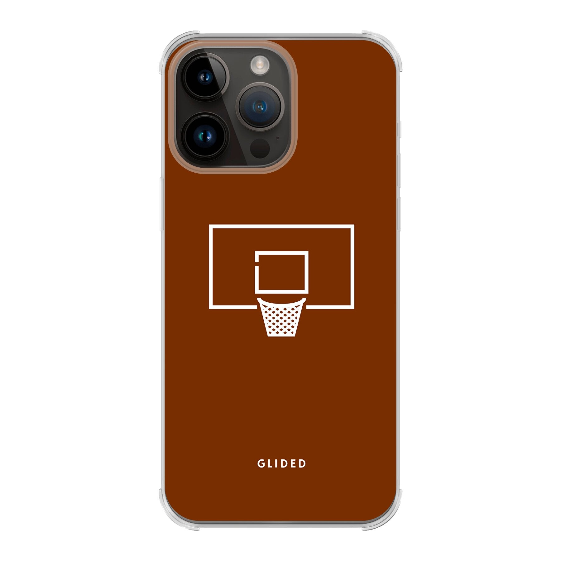 Basket Blaze Handyhülle für iPhone 14 Pro Max mit lebendigem Basketballnetz auf orangefarbenem Hintergrund.