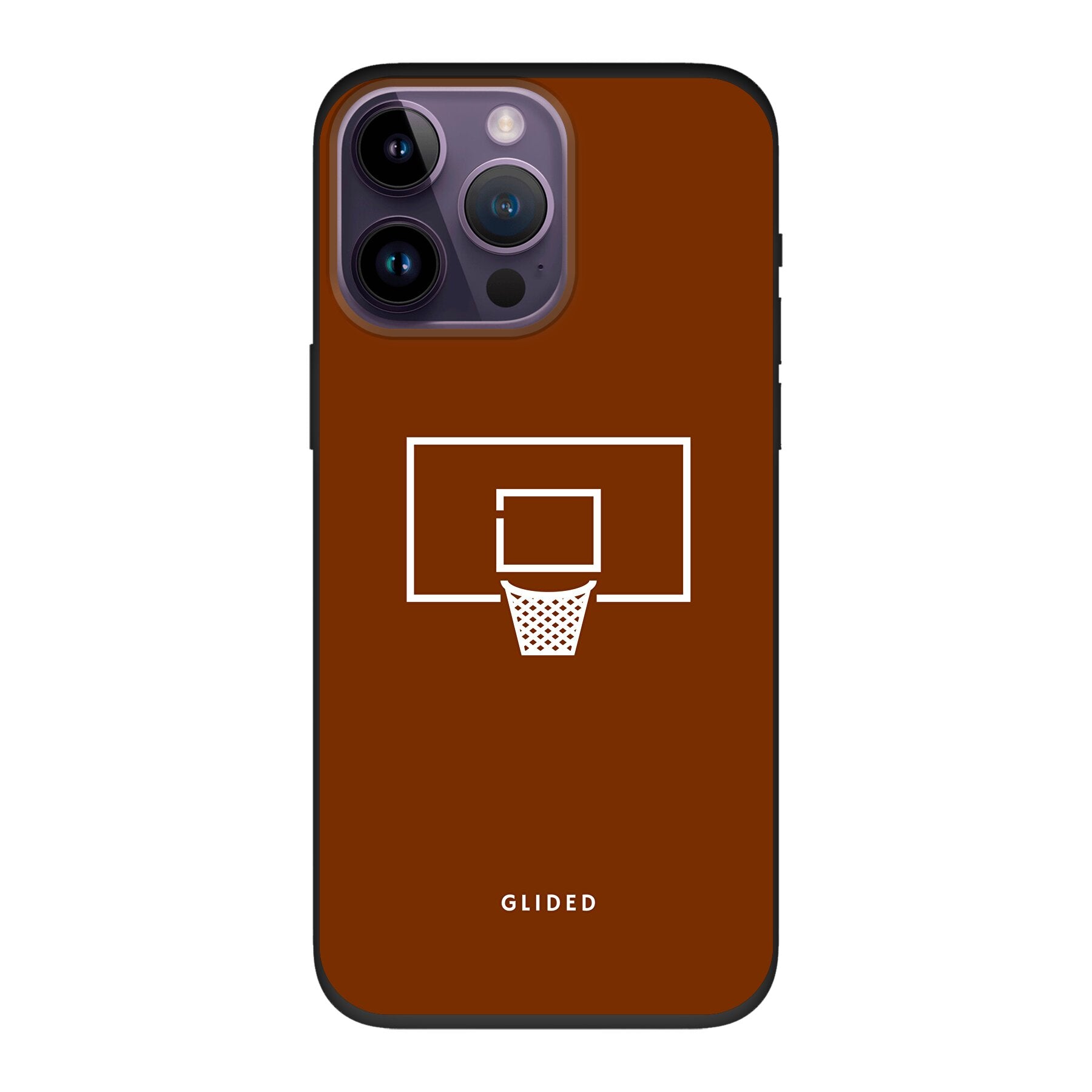 Basket Blaze Handyhülle für iPhone 14 Pro Max mit lebendigem Basketballnetz auf orangefarbenem Hintergrund.