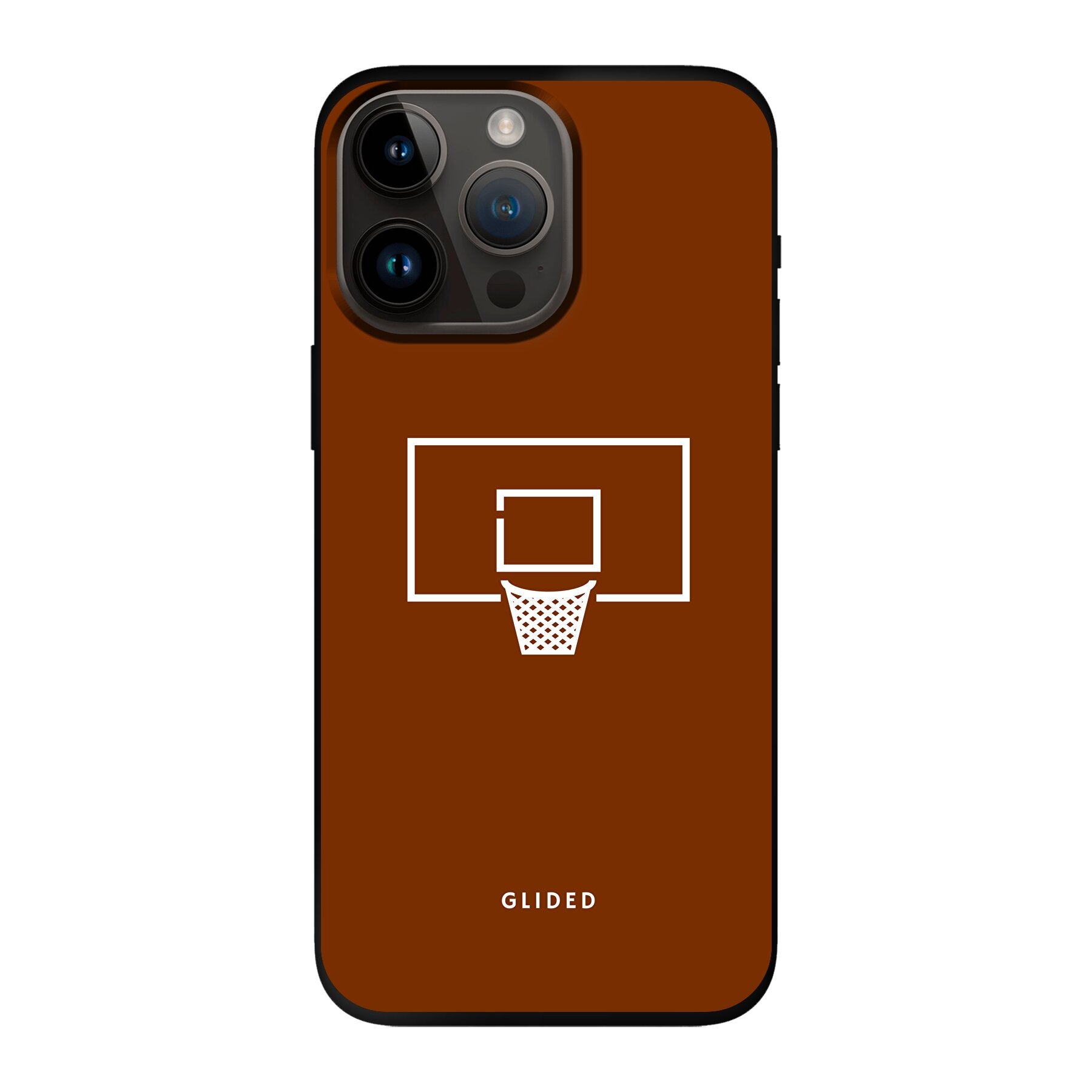 Basket Blaze Handyhülle für iPhone 14 Pro Max mit lebendigem Basketballnetz auf orangefarbenem Hintergrund.