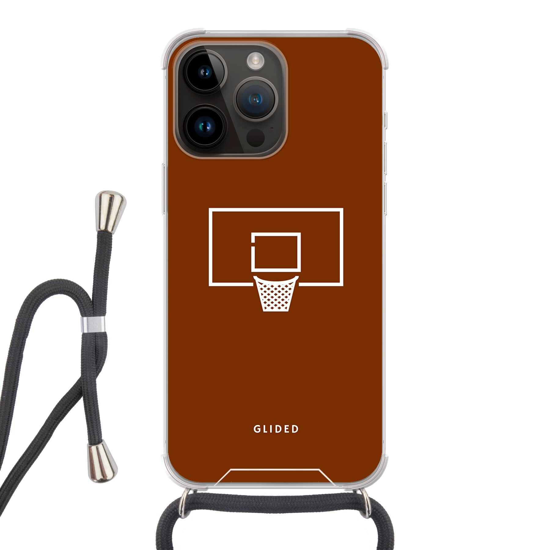 Basket Blaze Handyhülle für iPhone 14 Pro Max mit lebendigem Basketballnetz auf orangefarbenem Hintergrund.