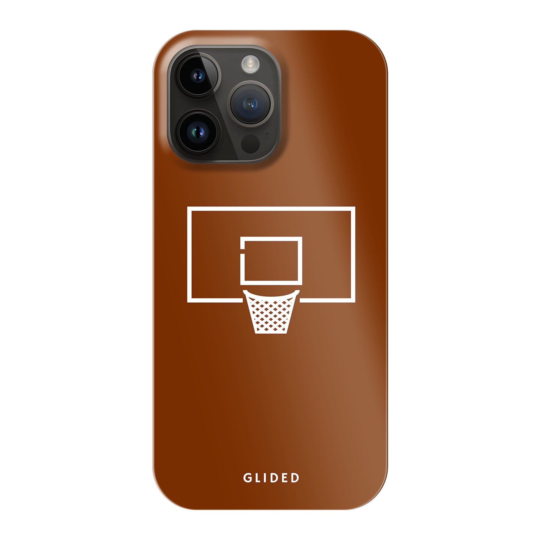 Basket Blaze Handyhülle für iPhone 14 Pro Max mit lebendigem Basketballnetz auf orangefarbenem Hintergrund.