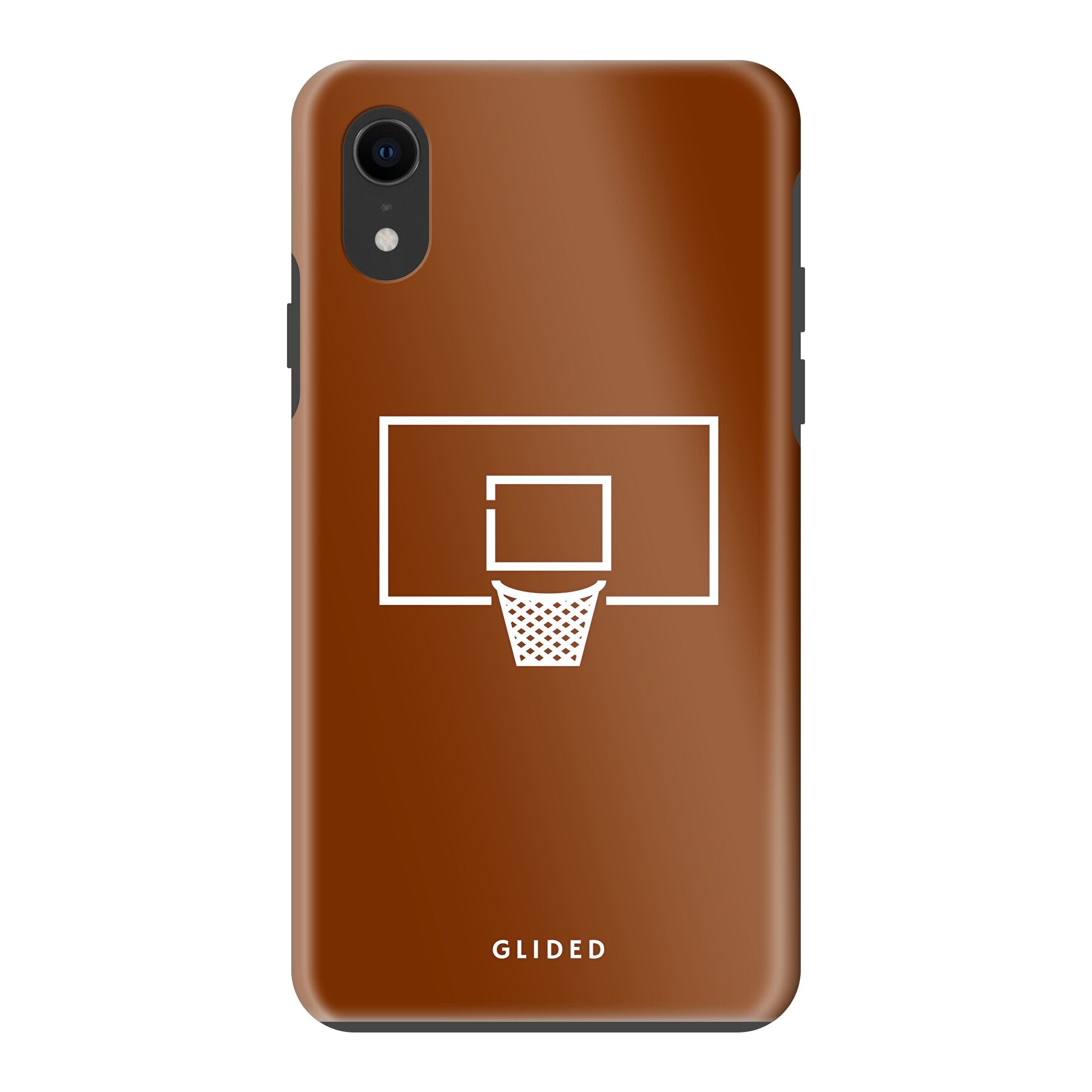 Basket Blaze Handyhülle für iPhone XR mit lebendigem Basketballnetz auf orangefarbenem Hintergrund, ideal für Basketball-Fans.