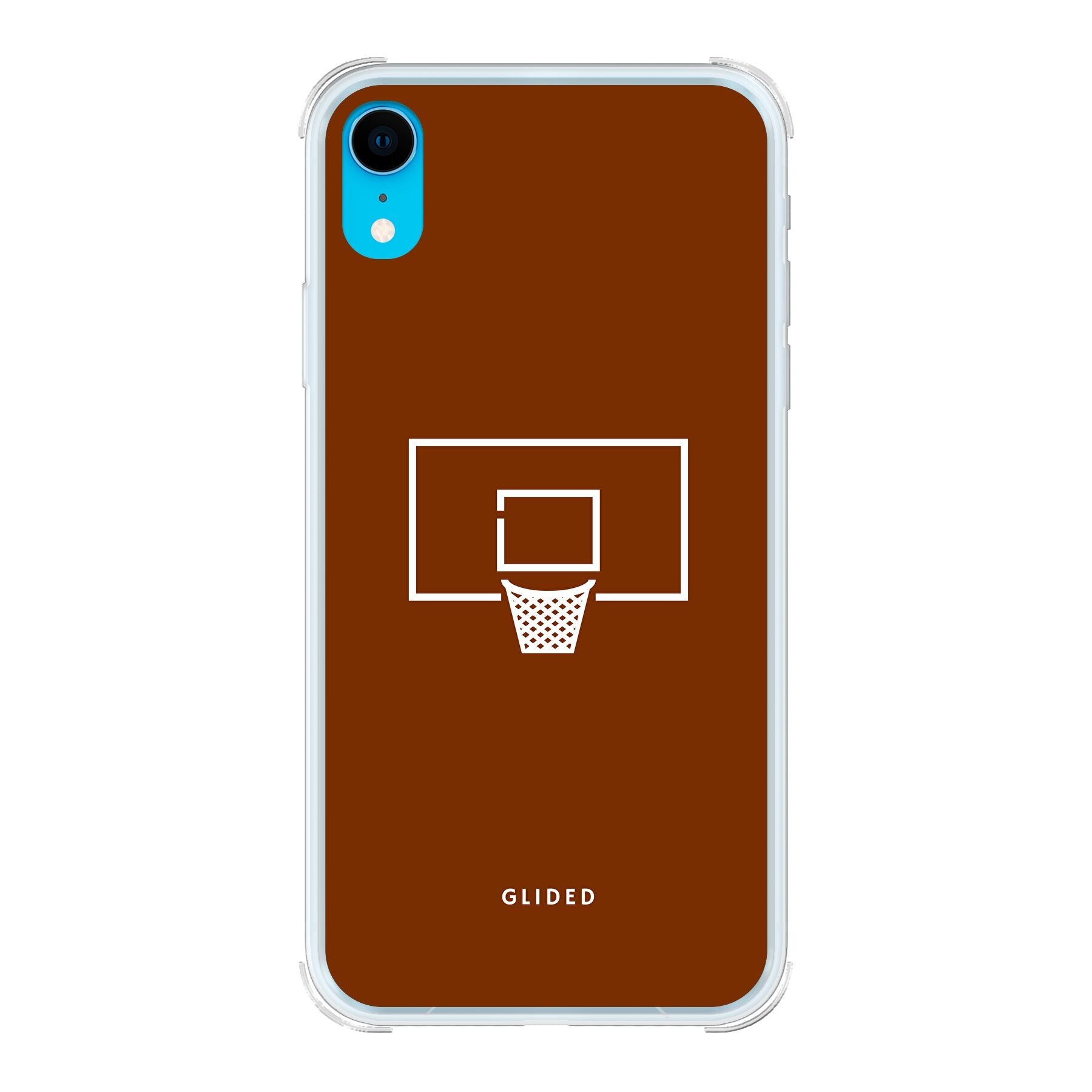 Basket Blaze Handyhülle für iPhone XR mit lebendigem Basketballnetz auf orangefarbenem Hintergrund, ideal für Basketball-Fans.